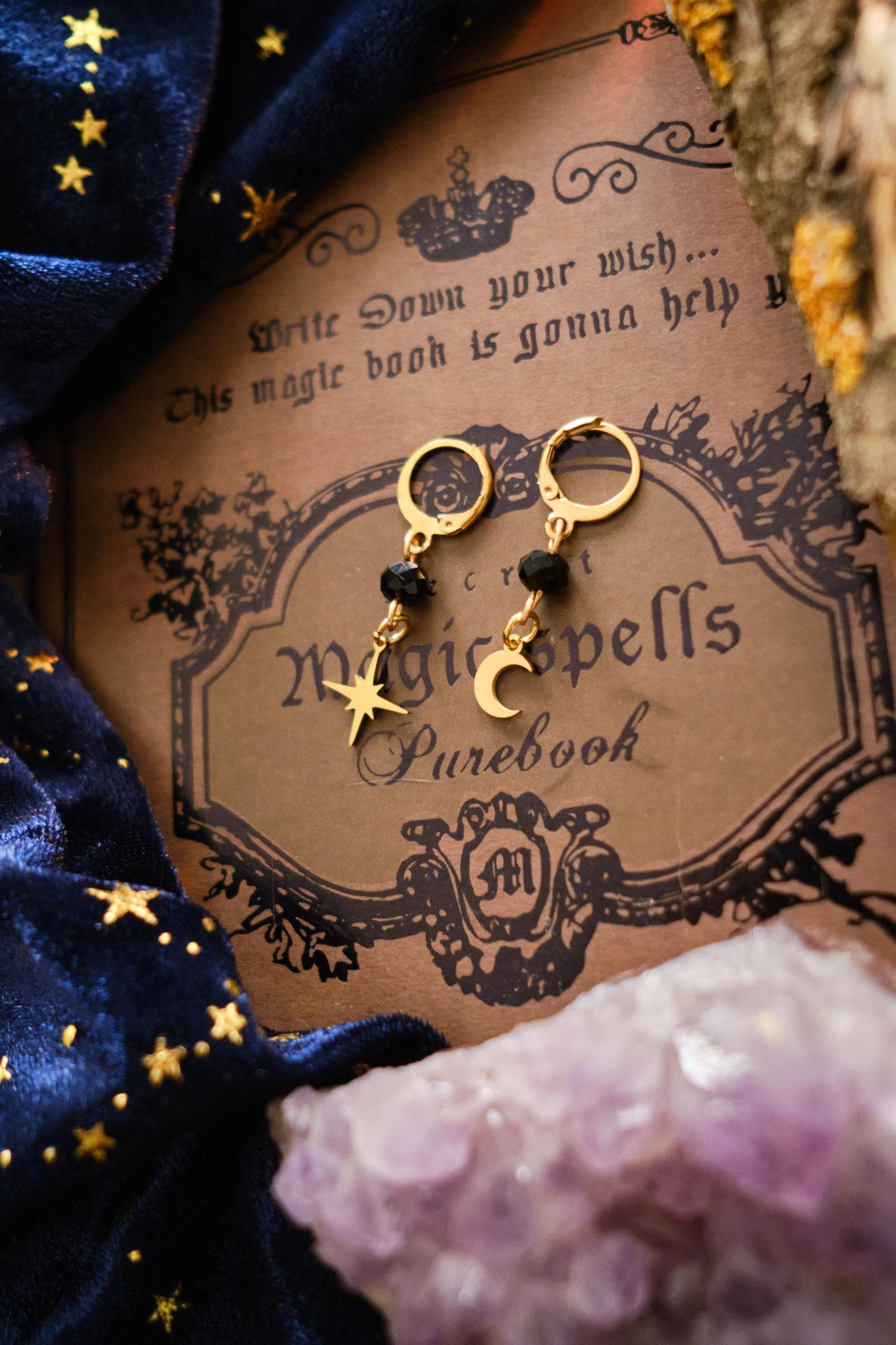 Witchy Earrings for Men and Women, Minimalist Moon and Star Earrings, Stacking Jewelry for Boys and Girls, Whimsigoth Style - Gold