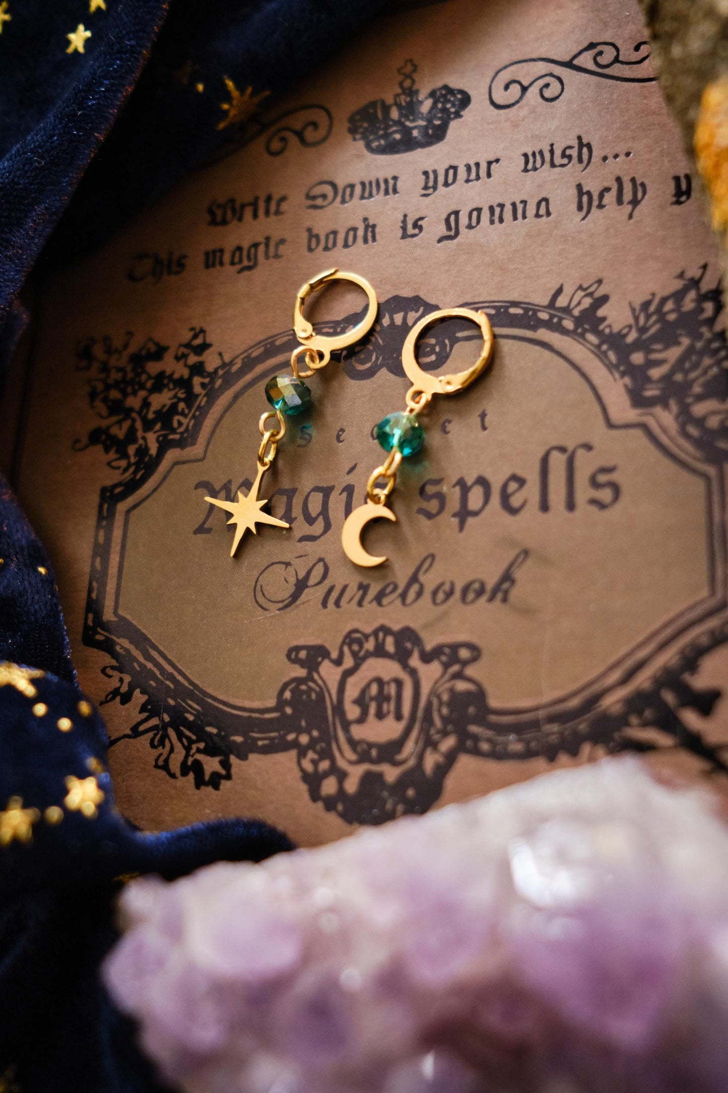 Witchy Earrings for Men and Women, Minimalist Moon and Star Earrings, Stacking Jewelry for Boys and Girls, Whimsigoth Style - Gold