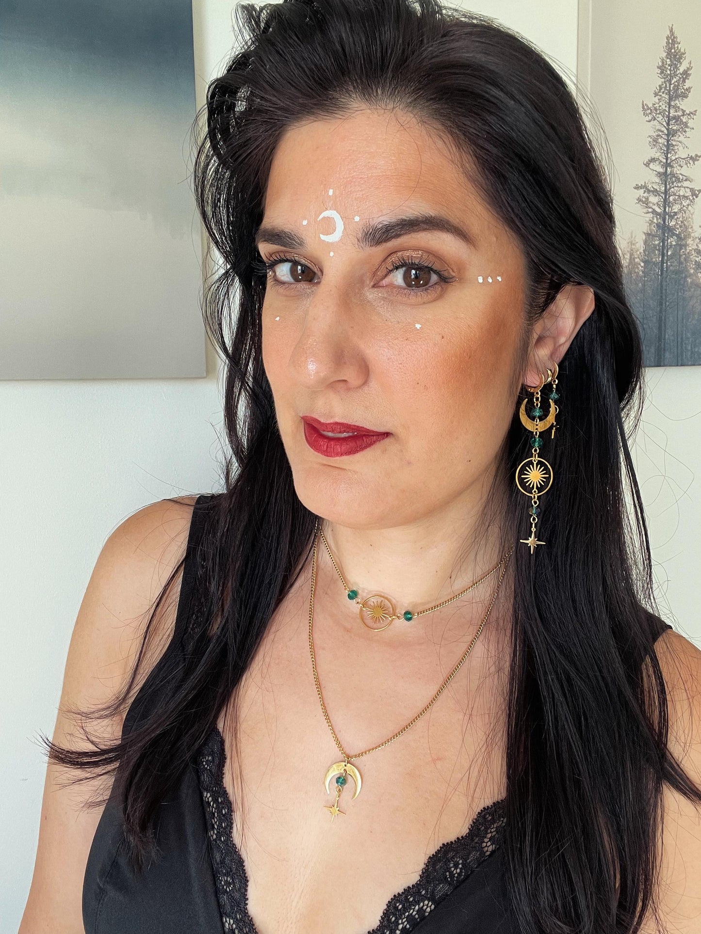 Witchy Choker Necklace, Celestial Moon and Star Jewelry, Whimsigoth Style - Gold