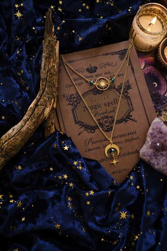 Witchy Choker Necklace, Celestial Moon and Star Jewelry, Whimsigoth Style - Gold