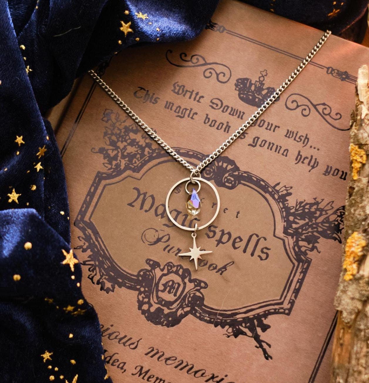 Celestial Necklace, Sparkly Minimalist Moon and Star Jewelry, Witchy Whimsigoth Style Pendant