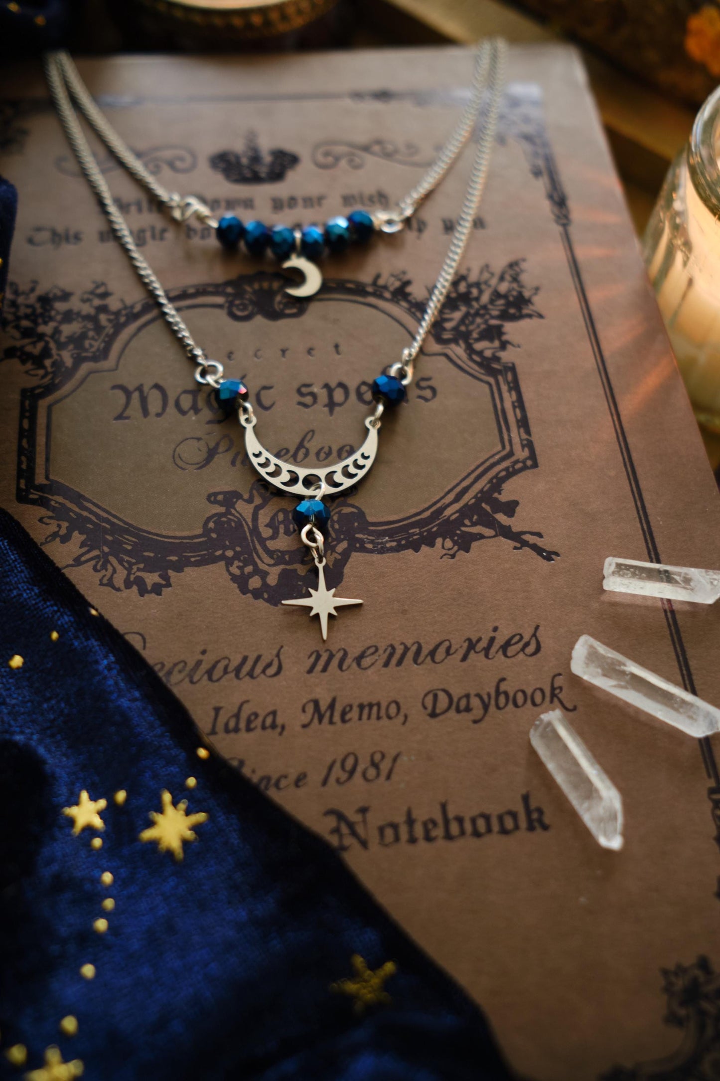 Witchy Necklace with SIlver Moon and Star Charm, Celestial Jewelry, Whimsigoth Style - Silver