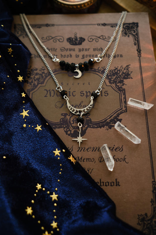 Witchy Necklace with Silver Moon and Star Charm, Celestial Jewelry, Whimsigoth Style - Silver