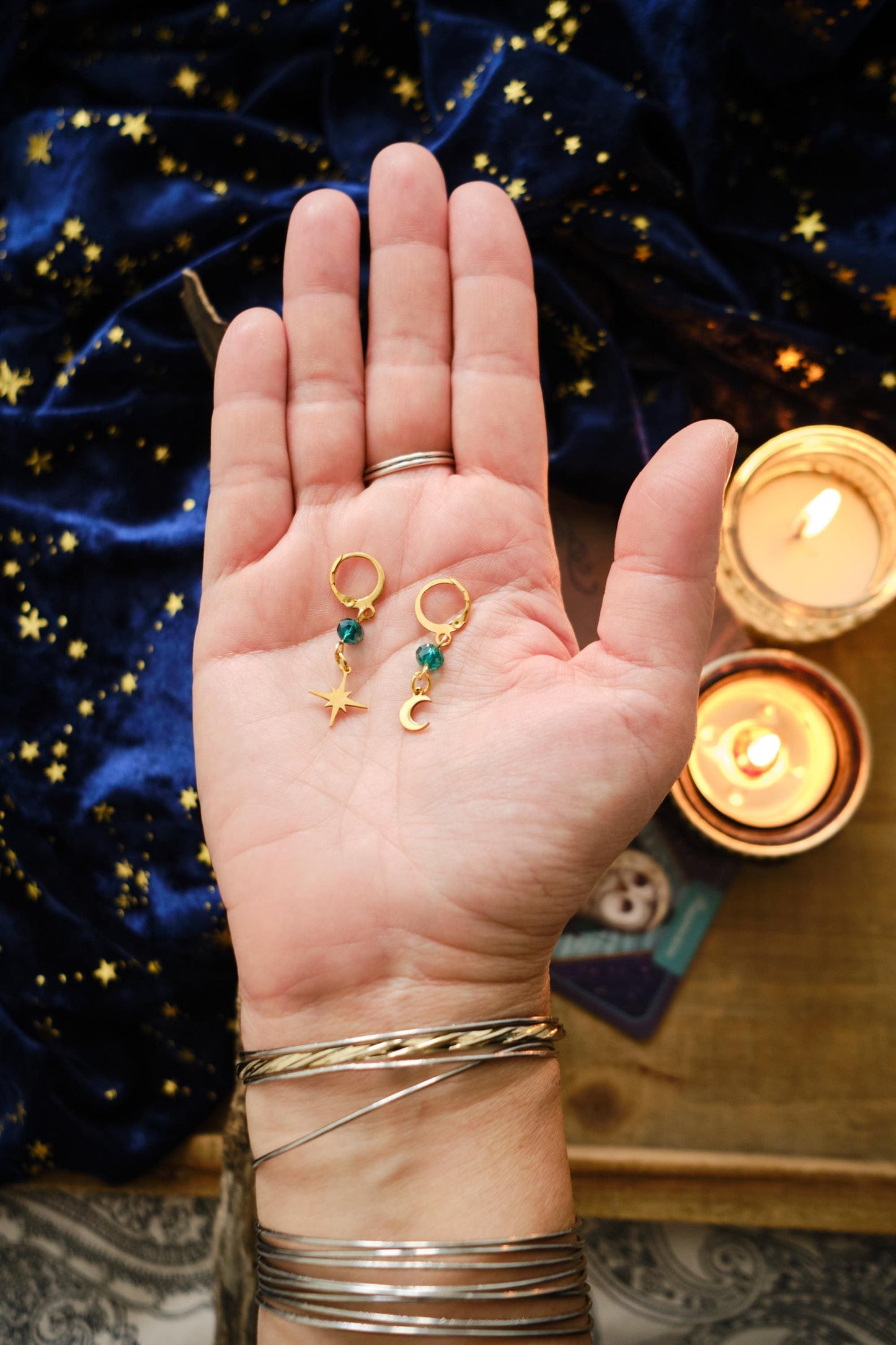 Witchy Earrings for Men and Women, Minimalist Moon and Star Earrings, Stacking Jewelry for Boys and Girls, Whimsigoth Style - Gold