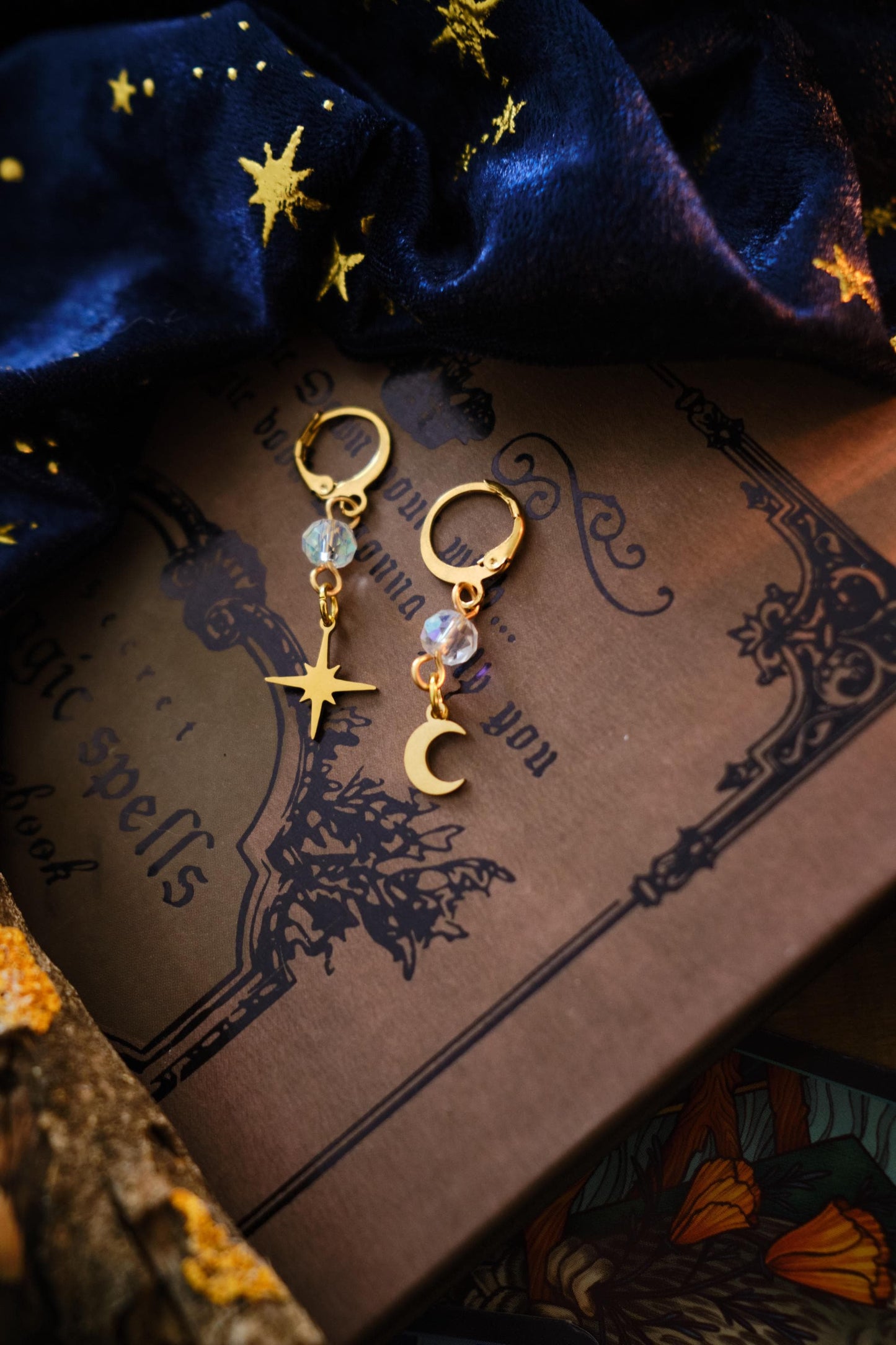 Witchy Earrings for Men and Women, Minimalist Moon and Star Earrings, Stacking Jewelry for Boys and Girls, Whimsigoth Style - Gold