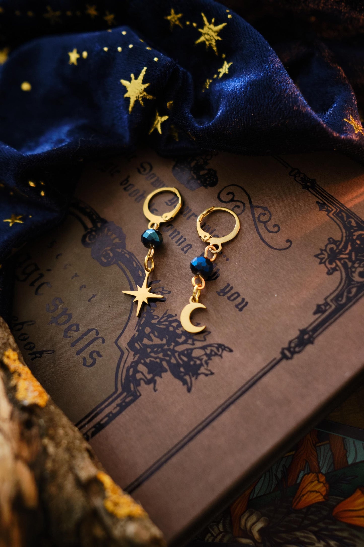 Witchy Earrings for Men and Women, Minimalist Moon and Star Earrings, Stacking Jewelry for Boys and Girls, Whimsigoth Style - Gold