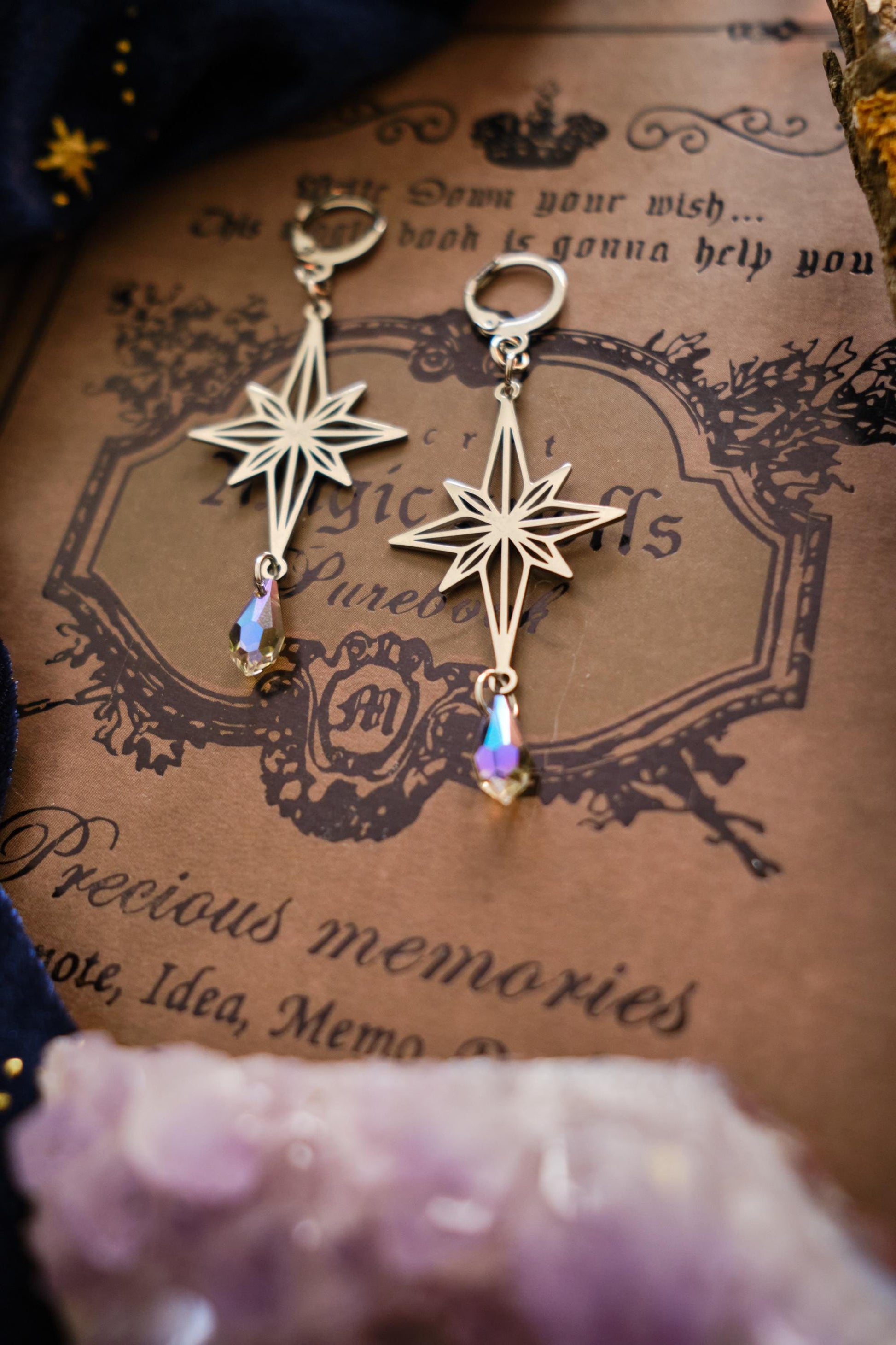 North Star Suncatcher Earrings Celestial Rainbow Maker Crystal Jewelry