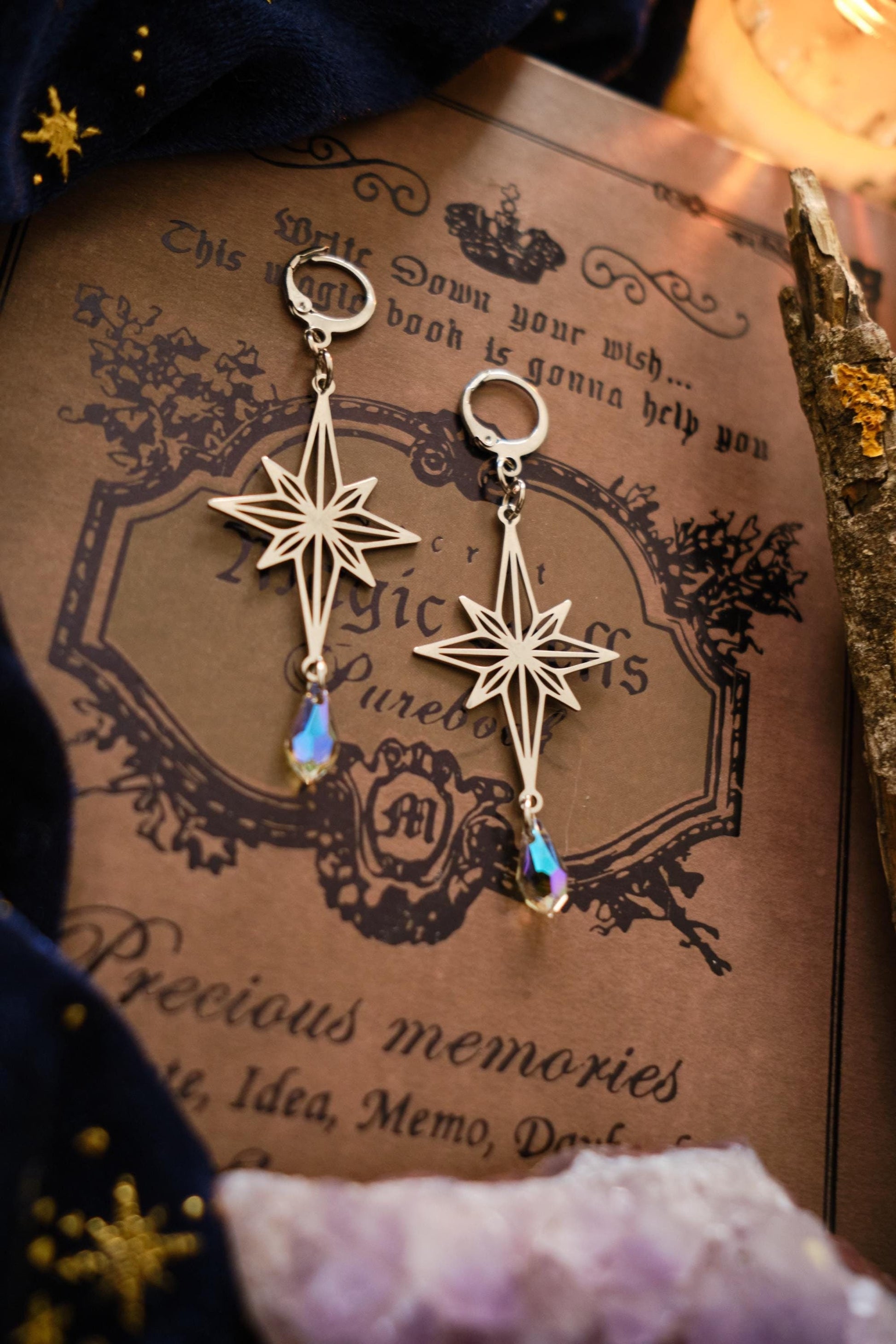 North Star Suncatcher Earrings Celestial Rainbow Maker Crystal Jewelry