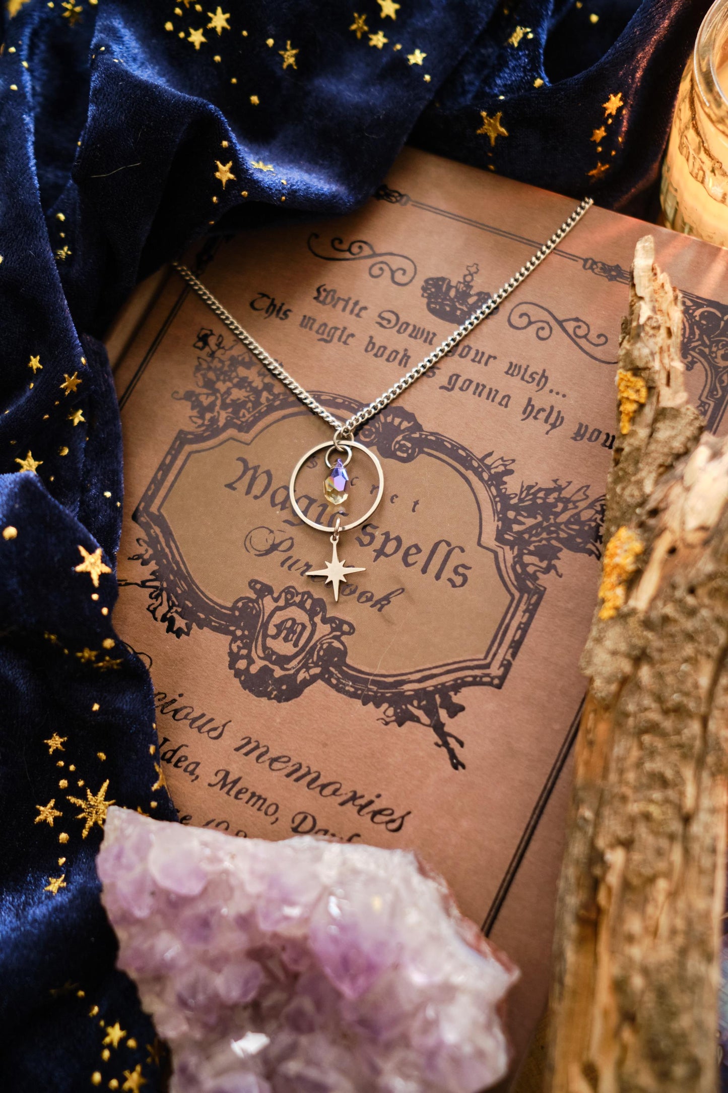 Celestial Necklace, Sparkly Minimalist Moon and Star Jewelry, Witchy Whimsigoth Style Pendant