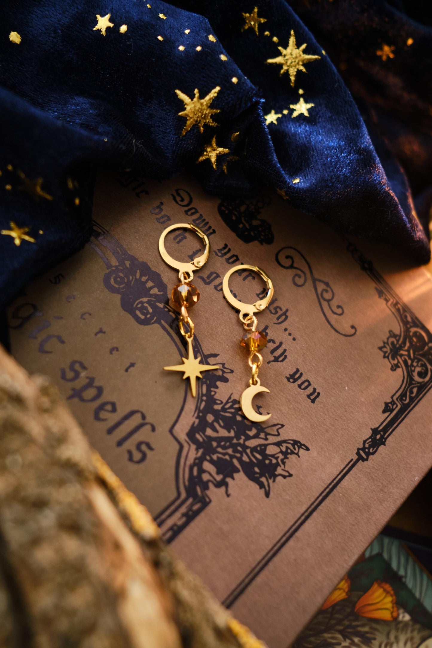 Witchy Earrings for Men and Women, Minimalist Moon and Star Earrings, Stacking Jewelry for Boys and Girls, Whimsigoth Style - Gold