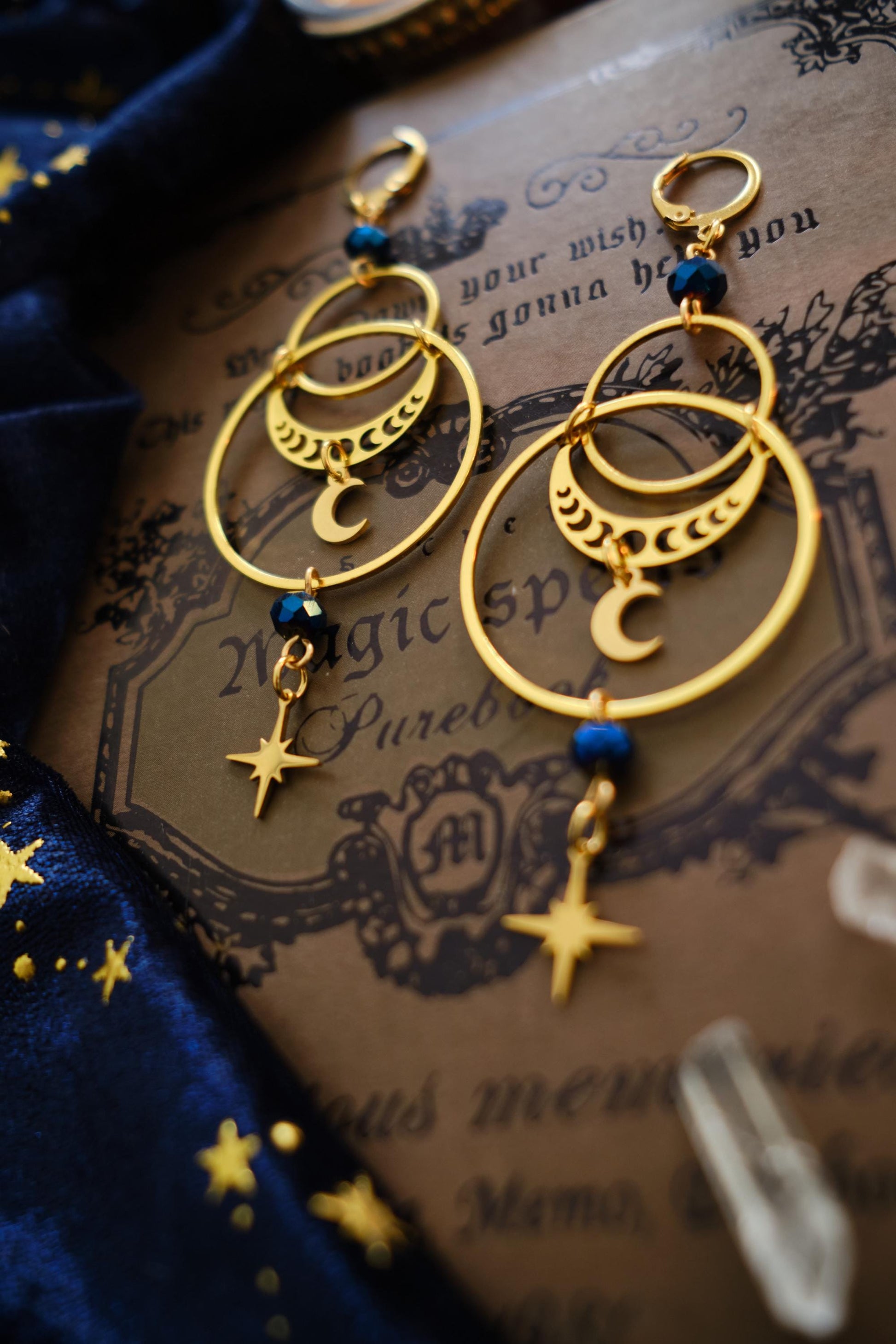 Celestial Earrings, Whimsigoth Stainless Steel Moon and Stars, Witchy Jewelry