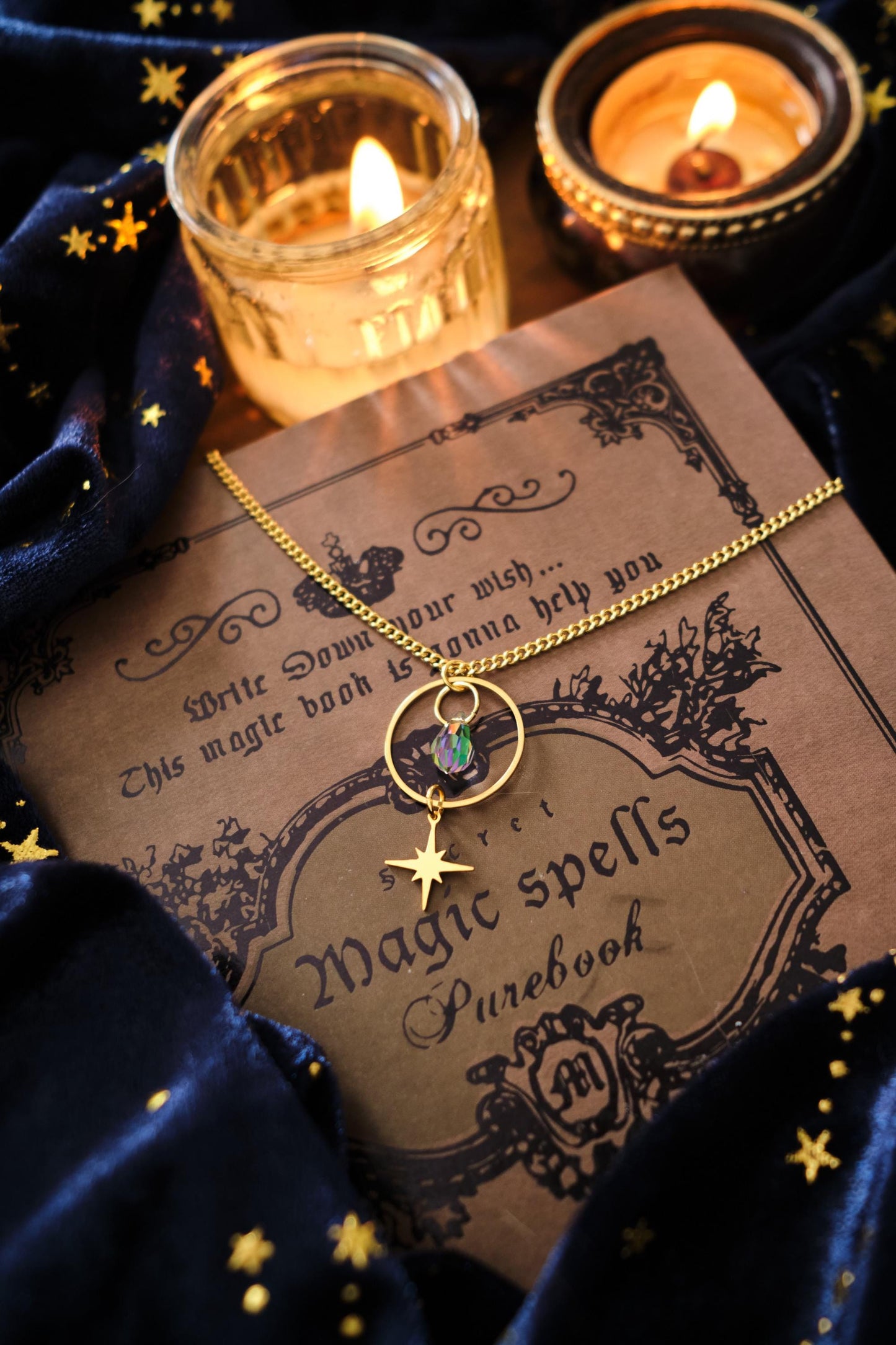 Minimalist Witchy Necklace, Celestial Moon and Star Jewelry, Whimsigoth Style Pendant