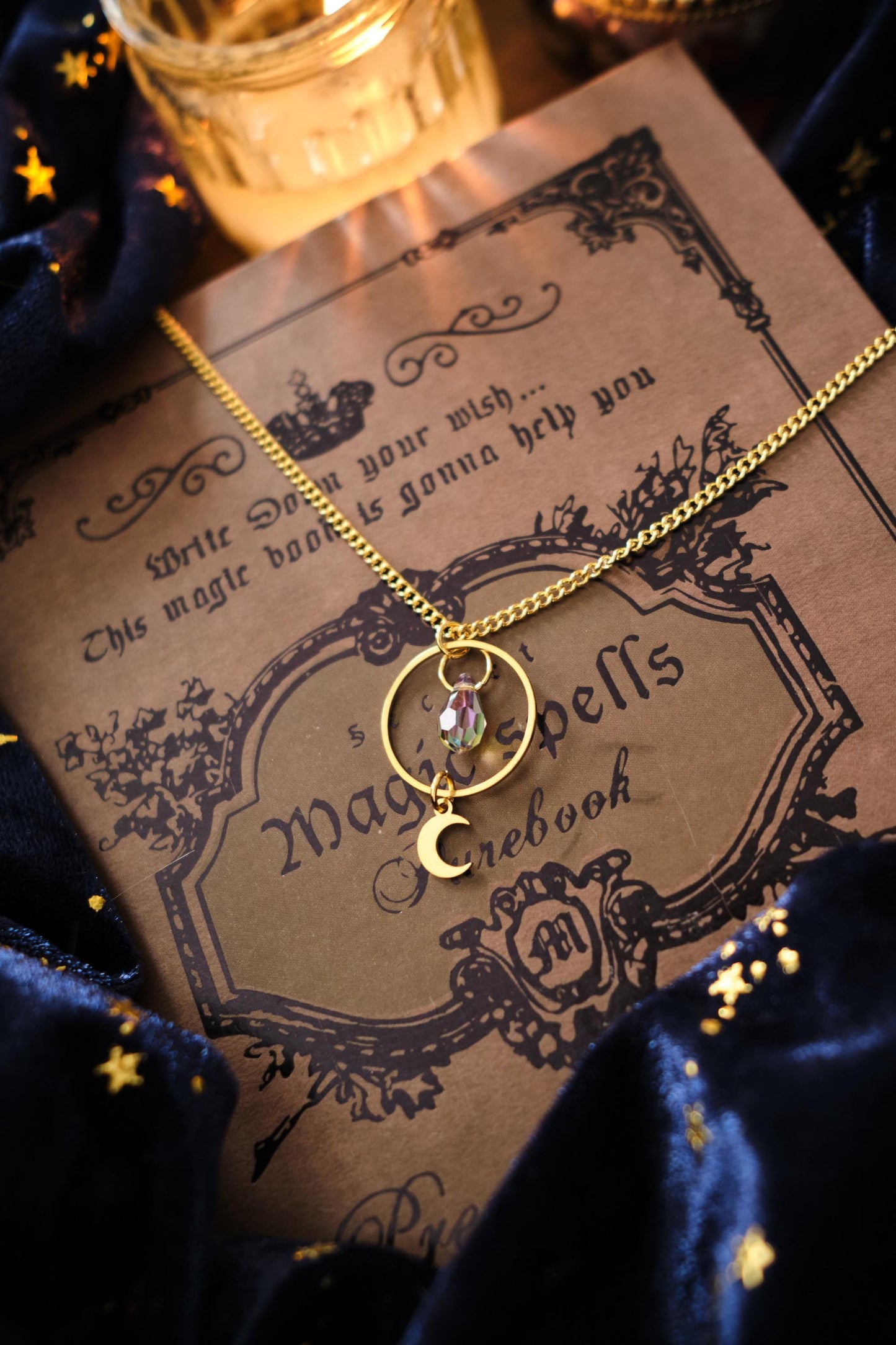 Celestial Necklace, Sparkly Minimalist Moon and Star Jewelry, Witchy Whimsigoth Style Pendant
