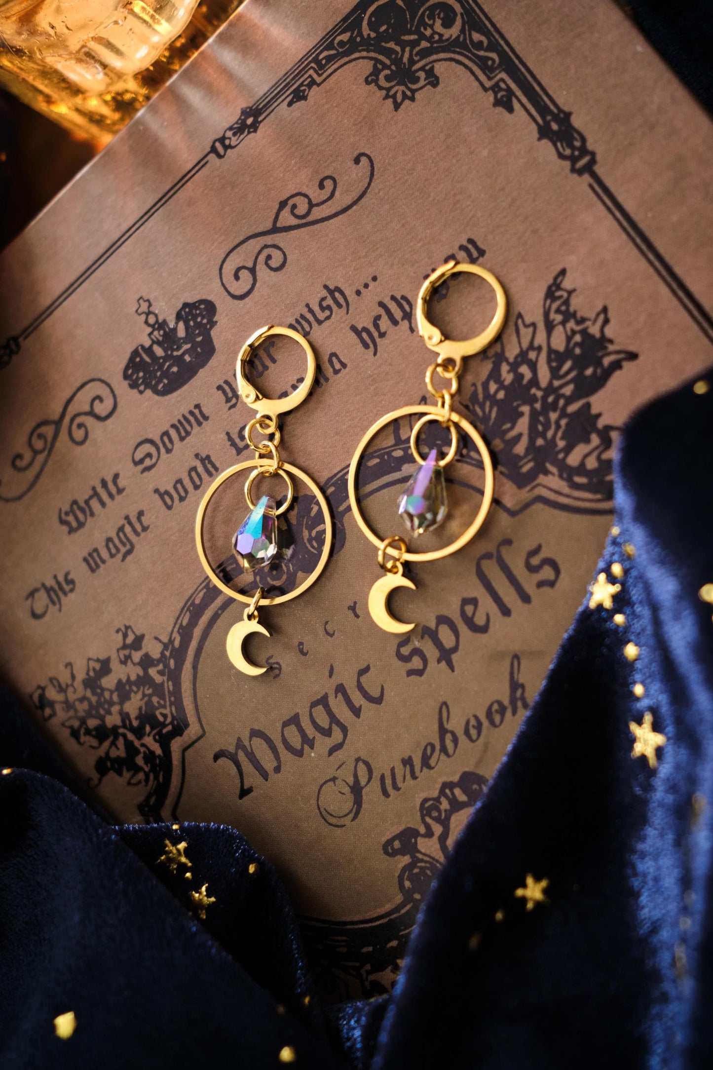 Dainty Celestial Earrings, Sparkly Moon and Star Minimalist Simple Style, Whimsigoth Jewelry - Gold