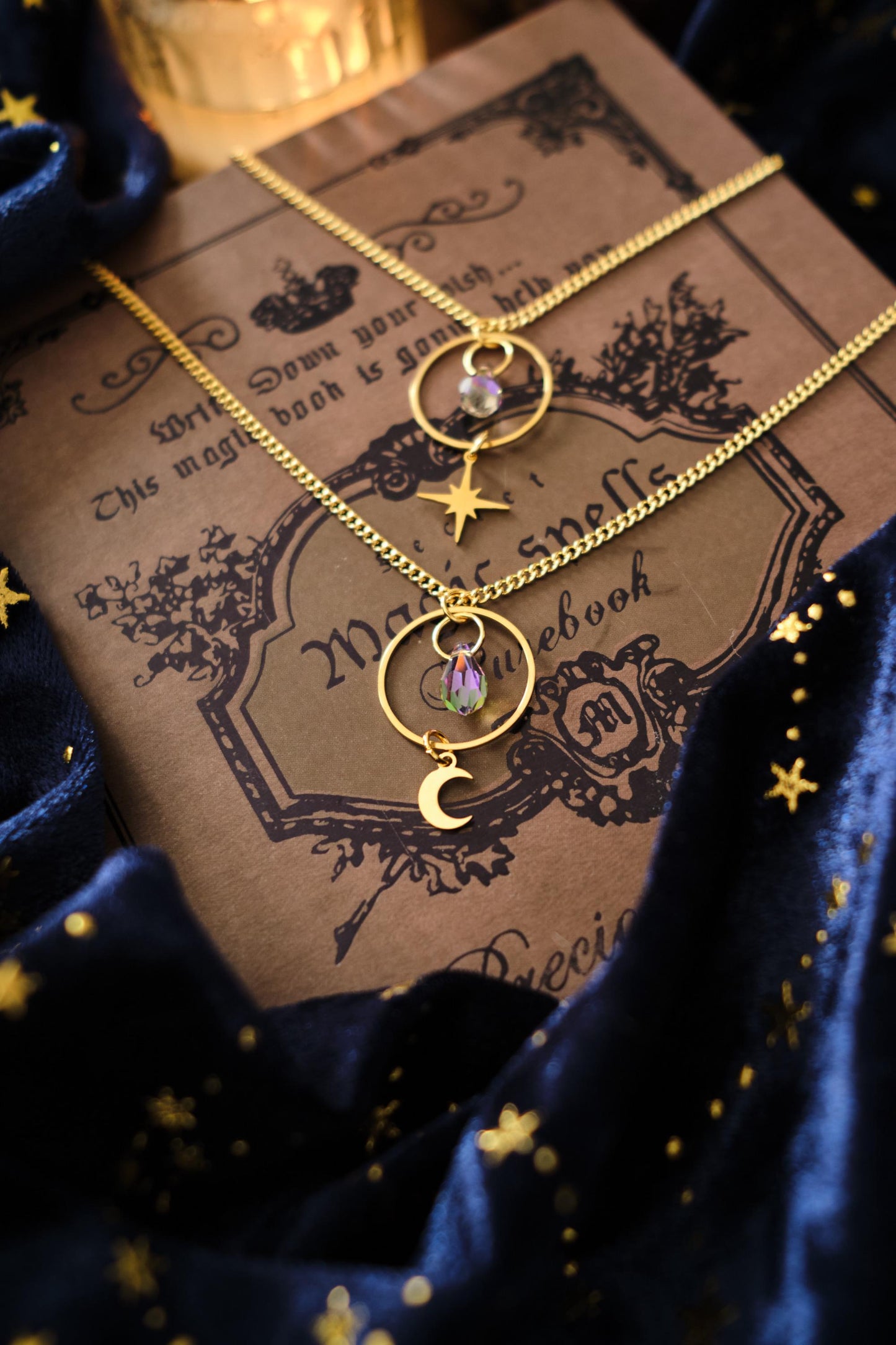 Minimalist Witchy Necklace, Celestial Moon and Star Jewelry, Whimsigoth Style Pendant