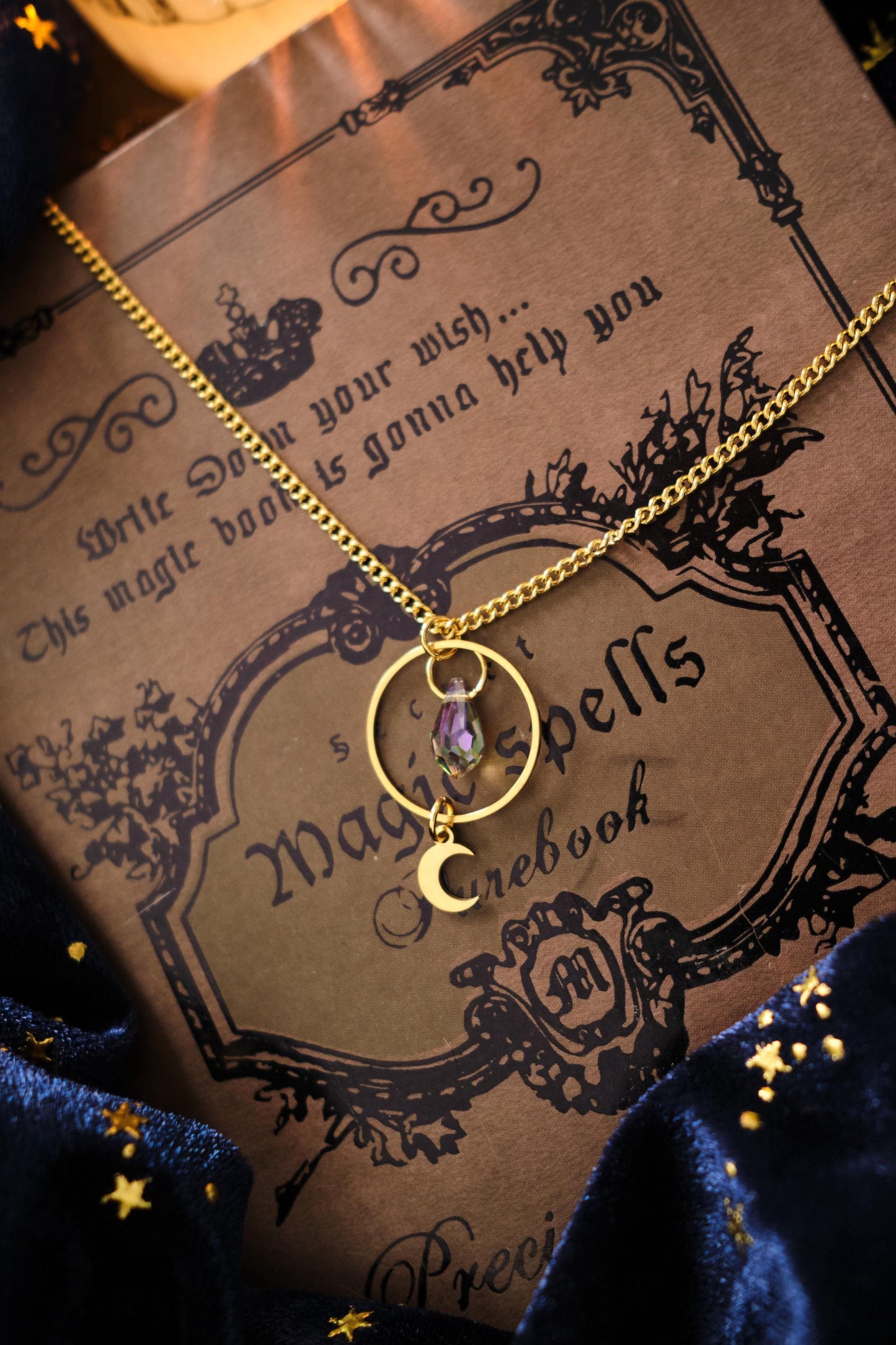 Minimalist Witchy Necklace, Celestial Moon and Star Jewelry, Whimsigoth Style Pendant