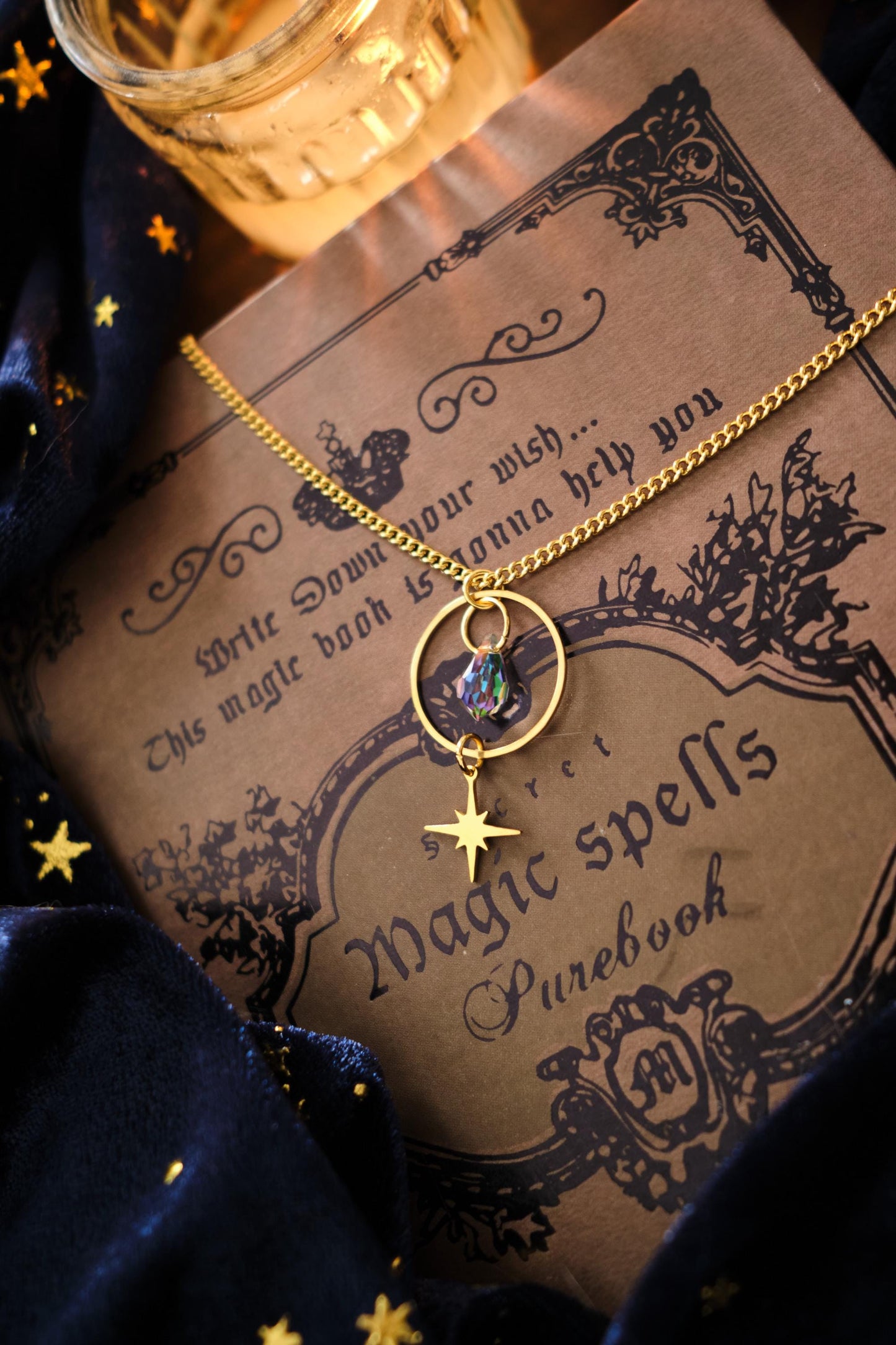 Celestial Necklace, Sparkly Minimalist Moon and Star Jewelry, Witchy Whimsigoth Style Pendant
