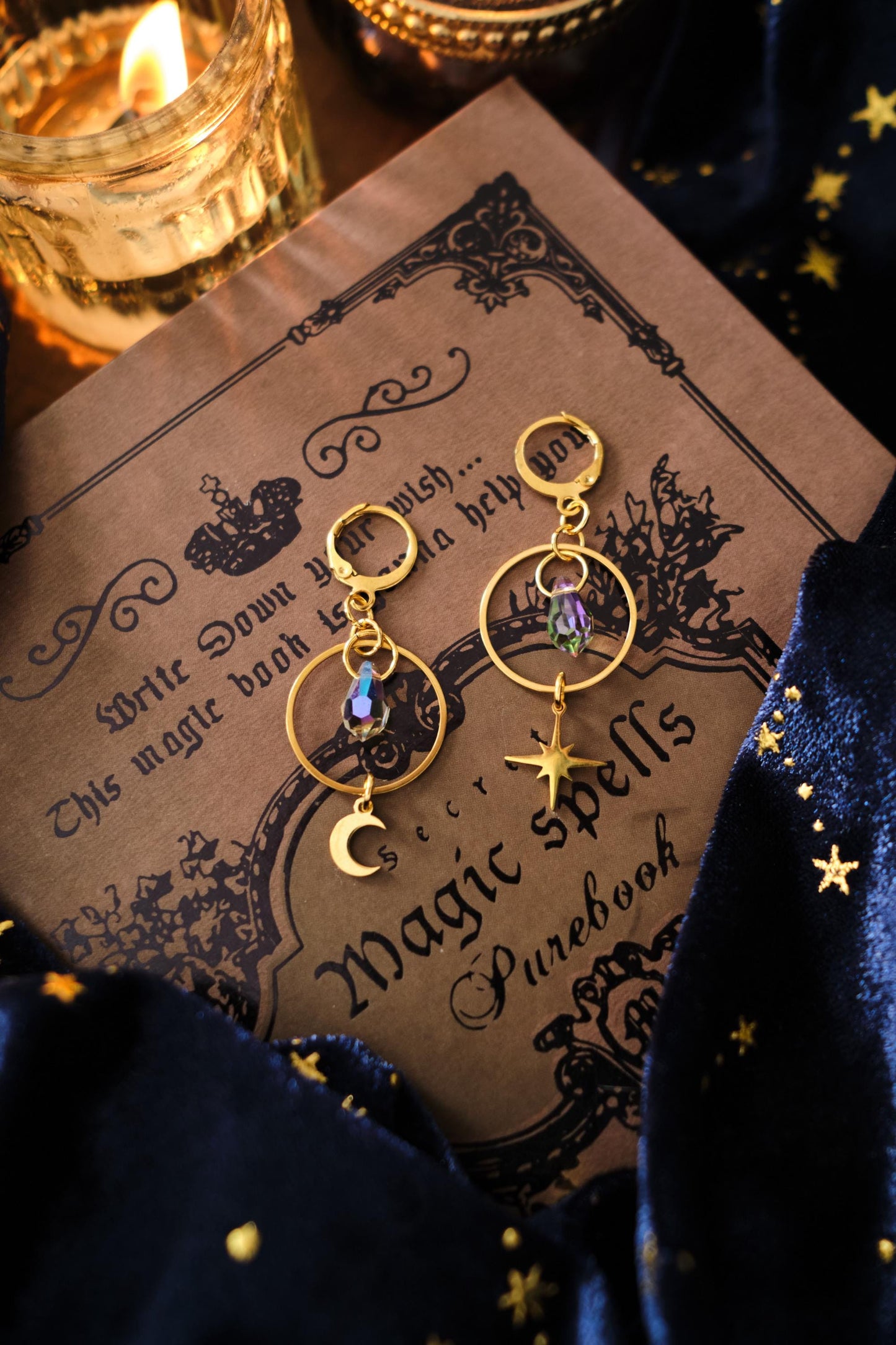 Dainty Celestial Earrings, Sparkly Moon and Star Minimalist Simple Style, Whimsigoth Jewelry - Gold