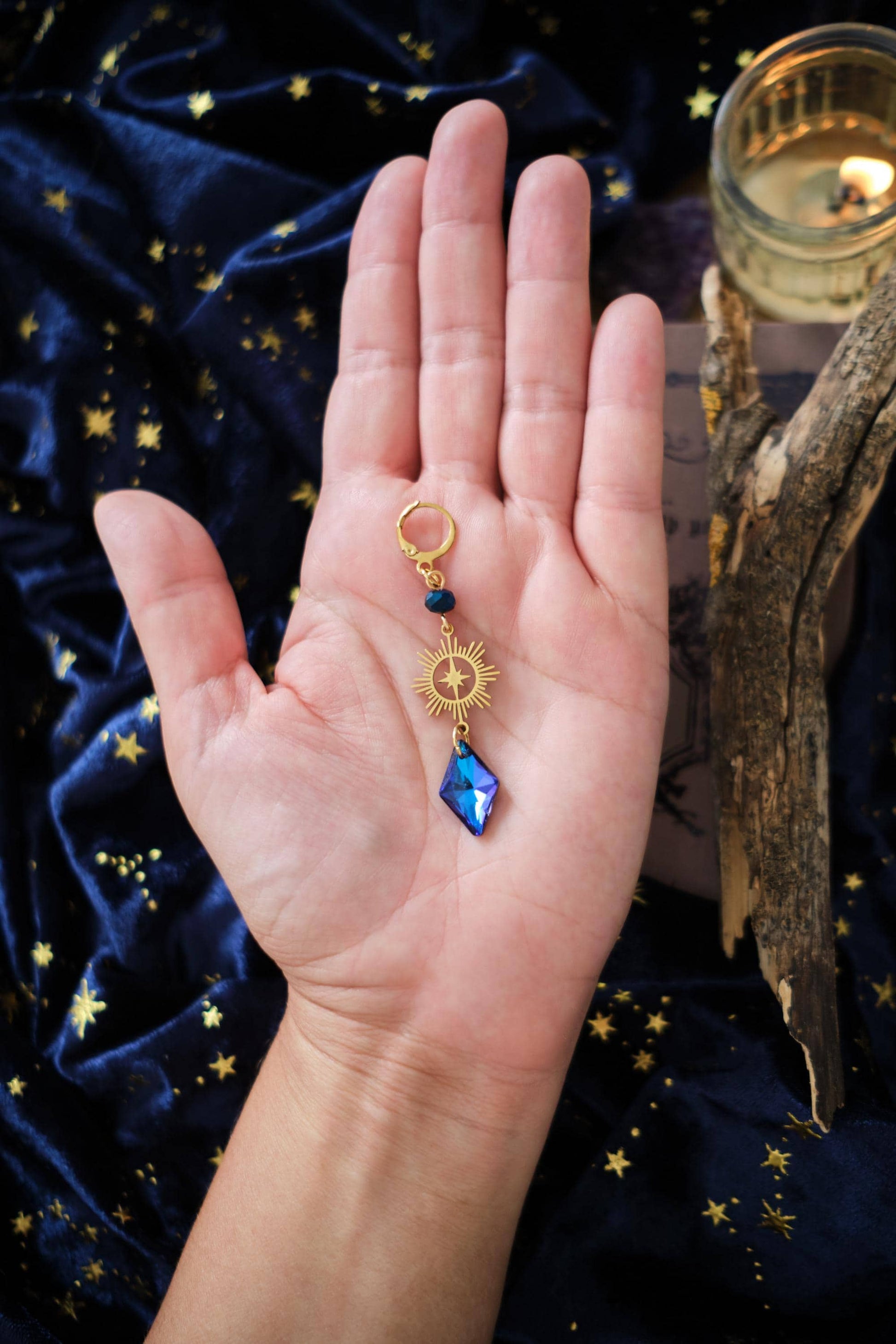 Whimsical Earrings, Dark Blue and Silver Celestial Whimsigoth Style Jewelry