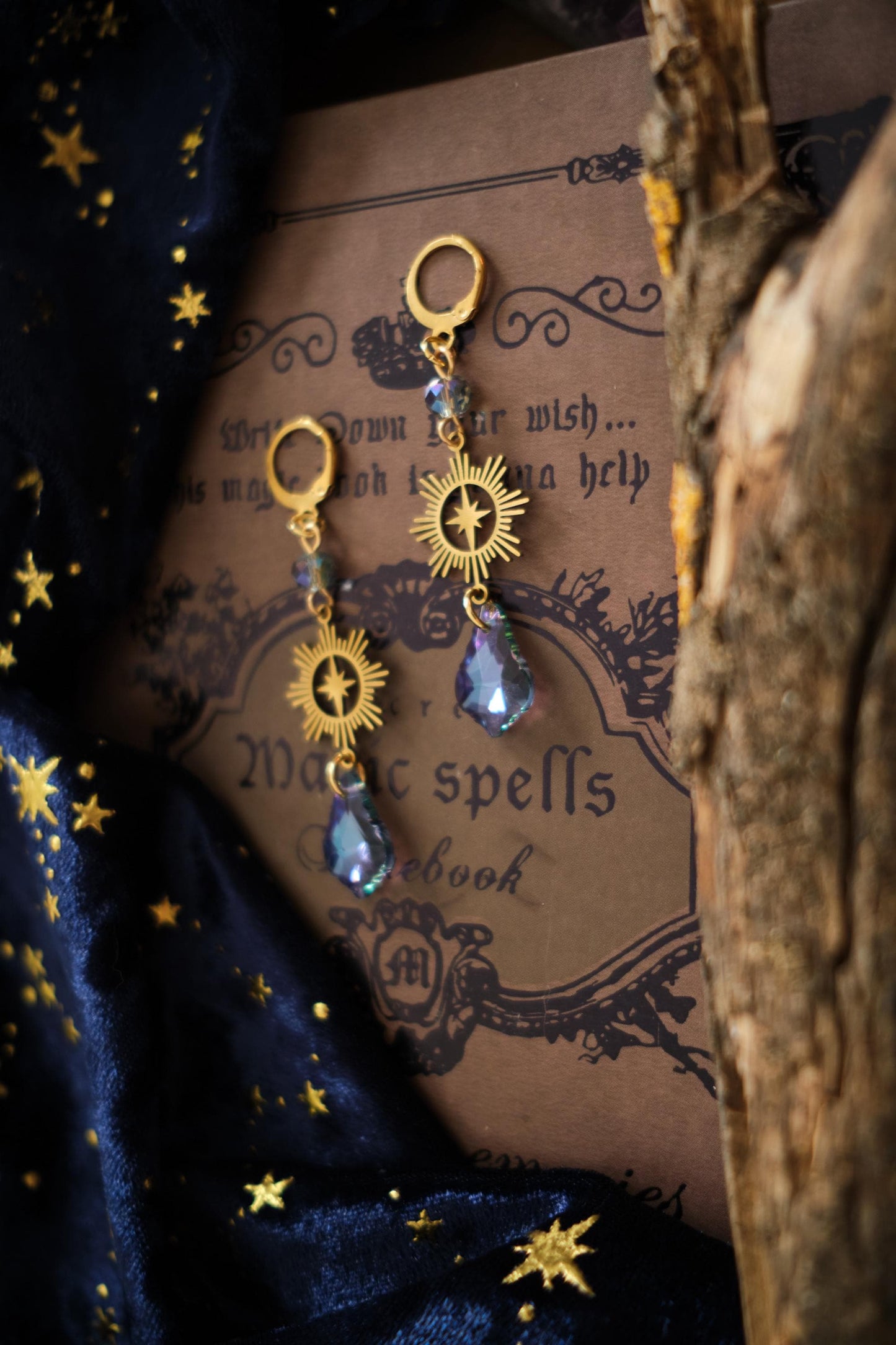 Whimsical Earrings, Dark Blue and Silver Celestial Whimsigoth Style Jewelry