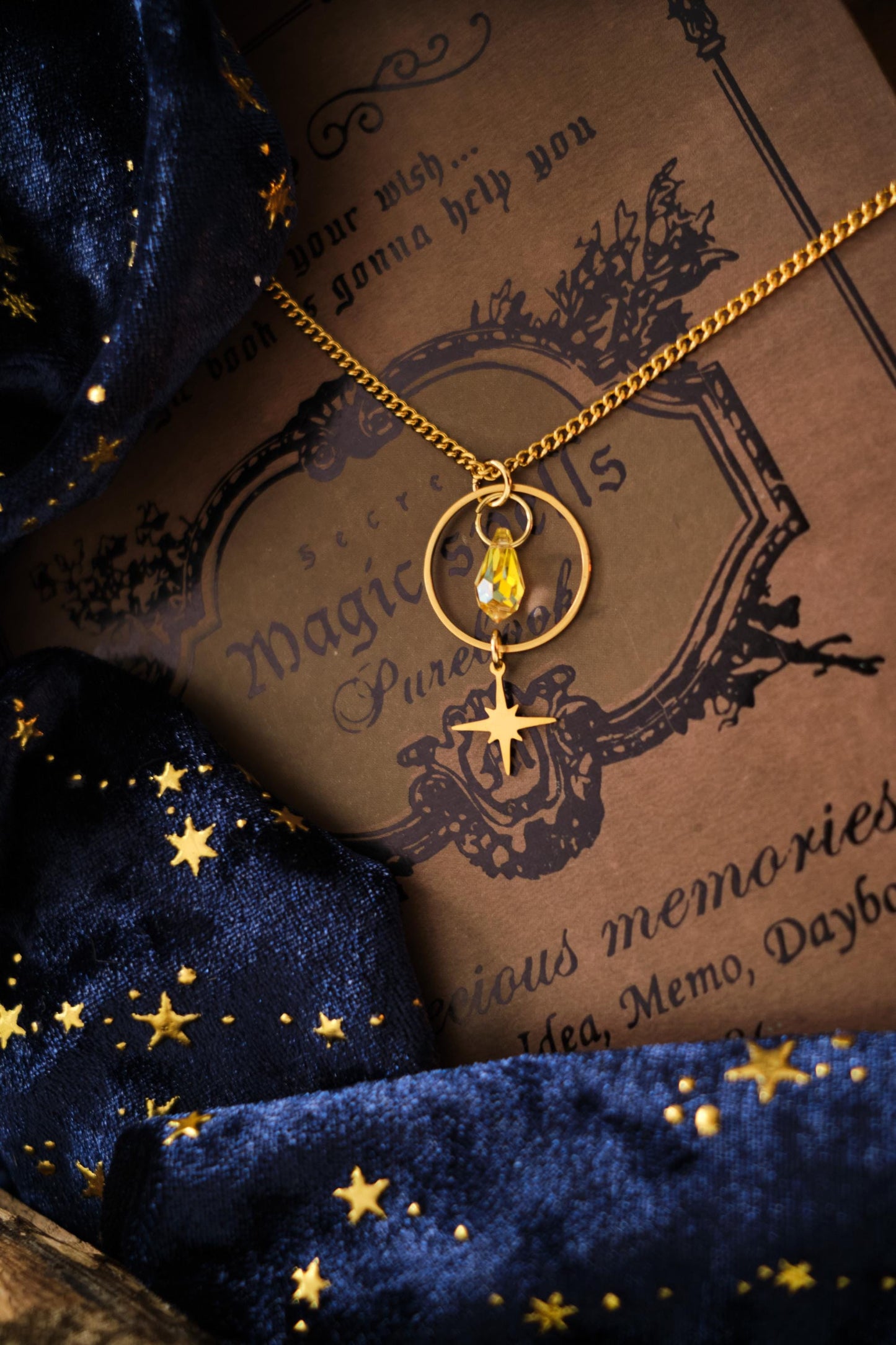Minimalist Witchy Necklace, Celestial Moon and Star Jewelry, Whimsigoth Style Pendant