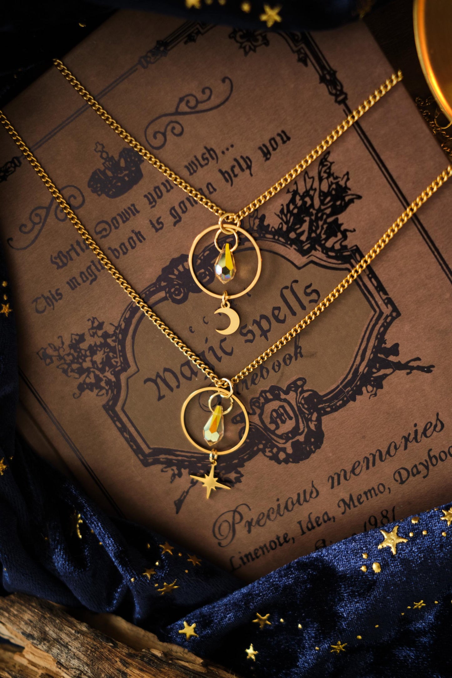 Celestial Necklace, Sparkly Minimalist Moon and Star Jewelry, Witchy Whimsigoth Style Pendant