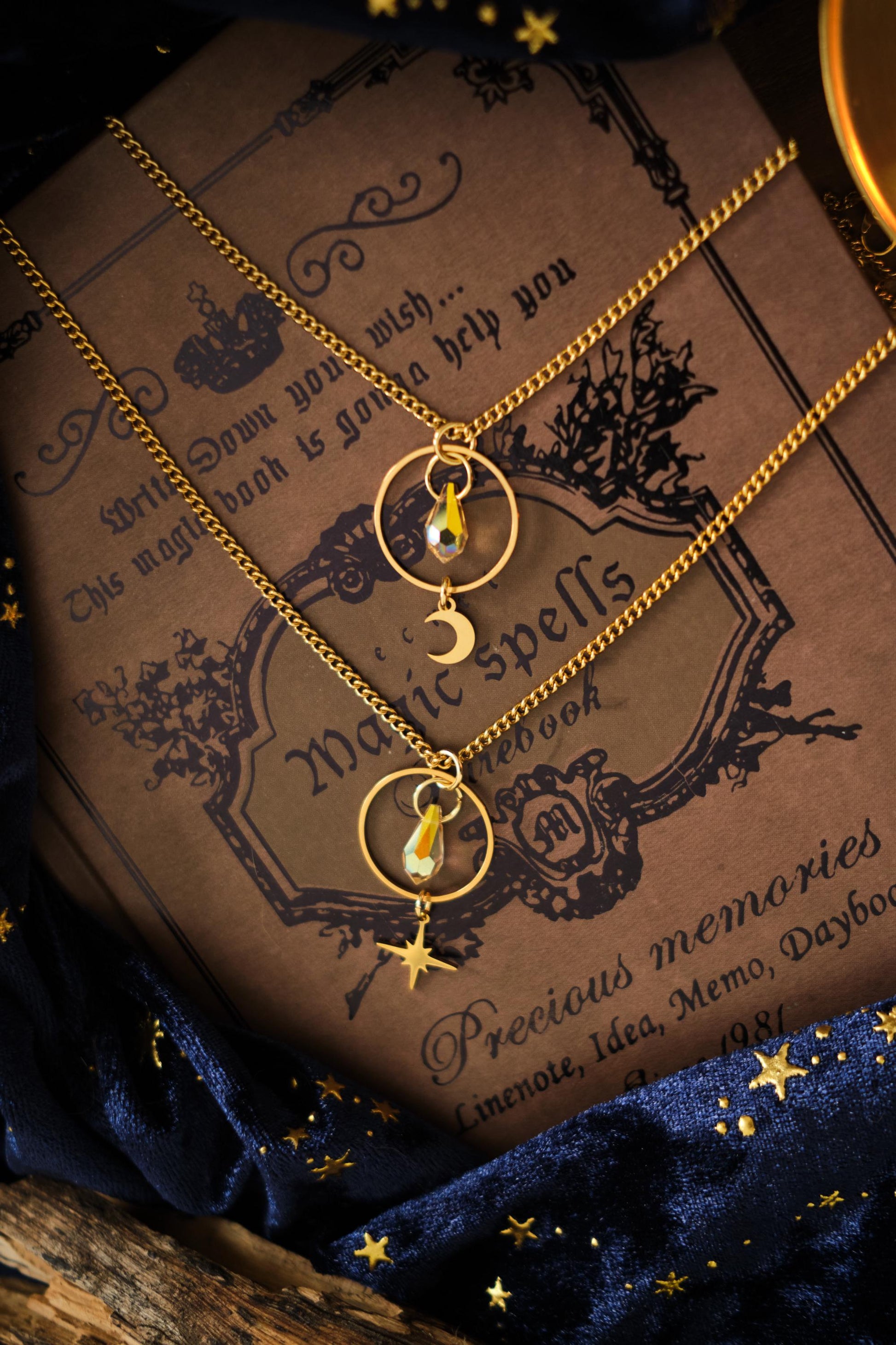 Celestial Necklace, Sparkly Minimalist Moon and Star Jewelry, Witchy Whimsigoth Style Pendant
