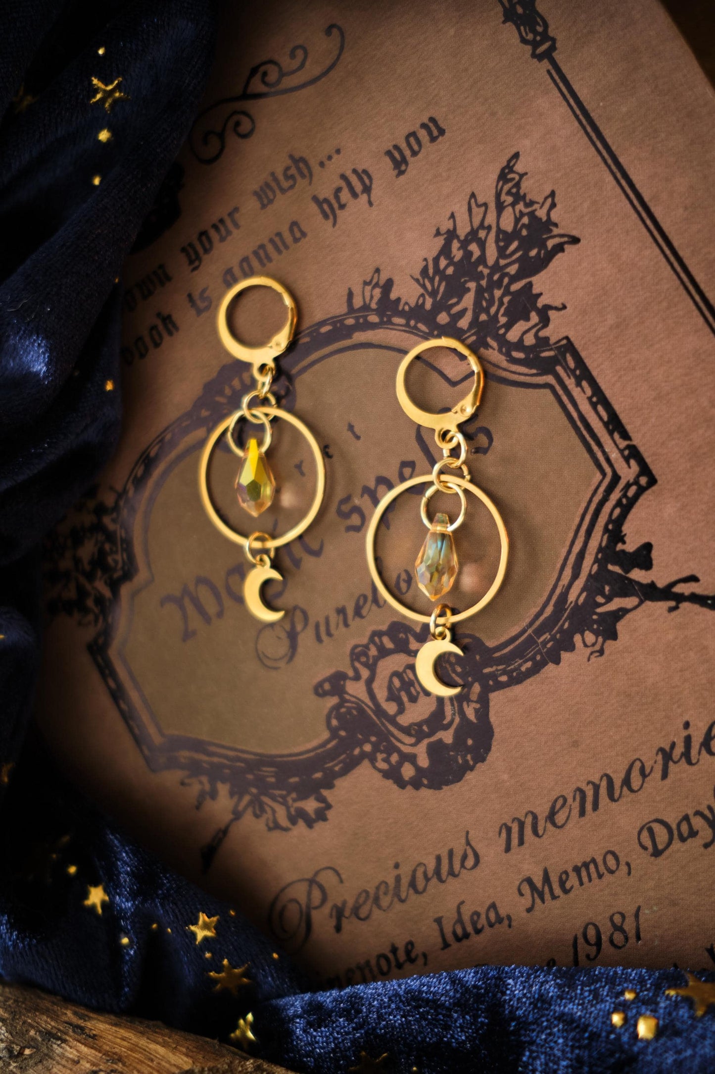 Dainty Celestial Earrings, Sparkly Moon and Star Minimalist Simple Style, Whimsigoth Jewelry - Gold