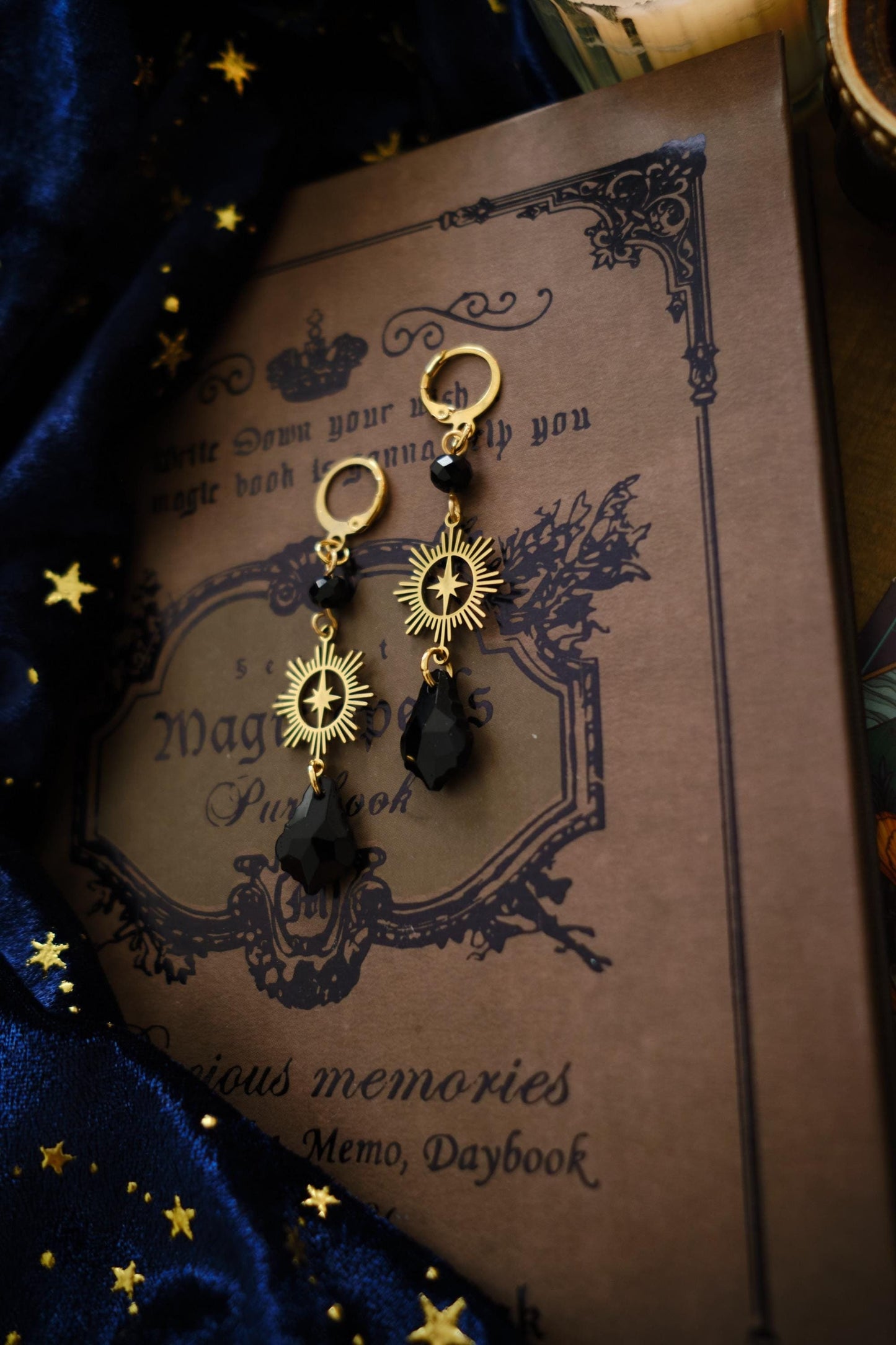 Whimsical Earrings, Dark Blue and Silver Celestial Whimsigoth Style Jewelry