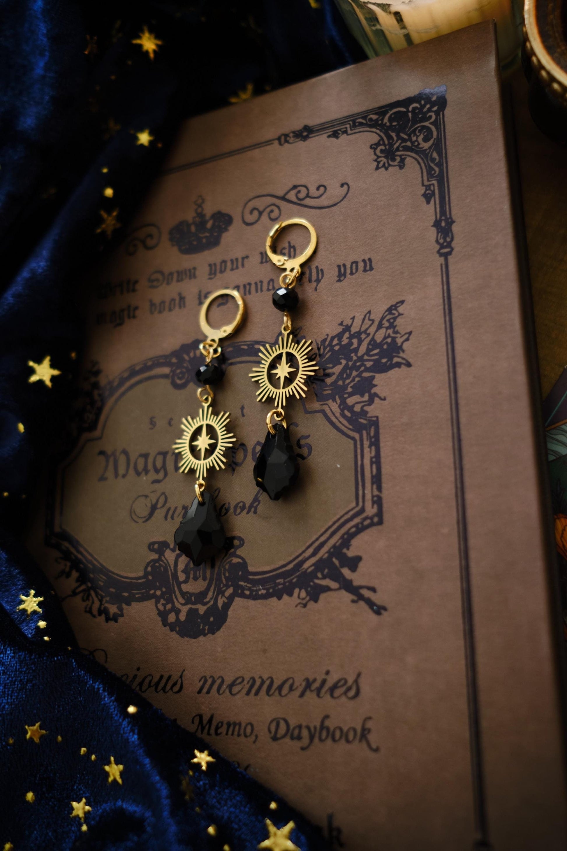 Whimsical Earrings, Dark Blue and Silver Celestial Whimsigoth Style Jewelry
