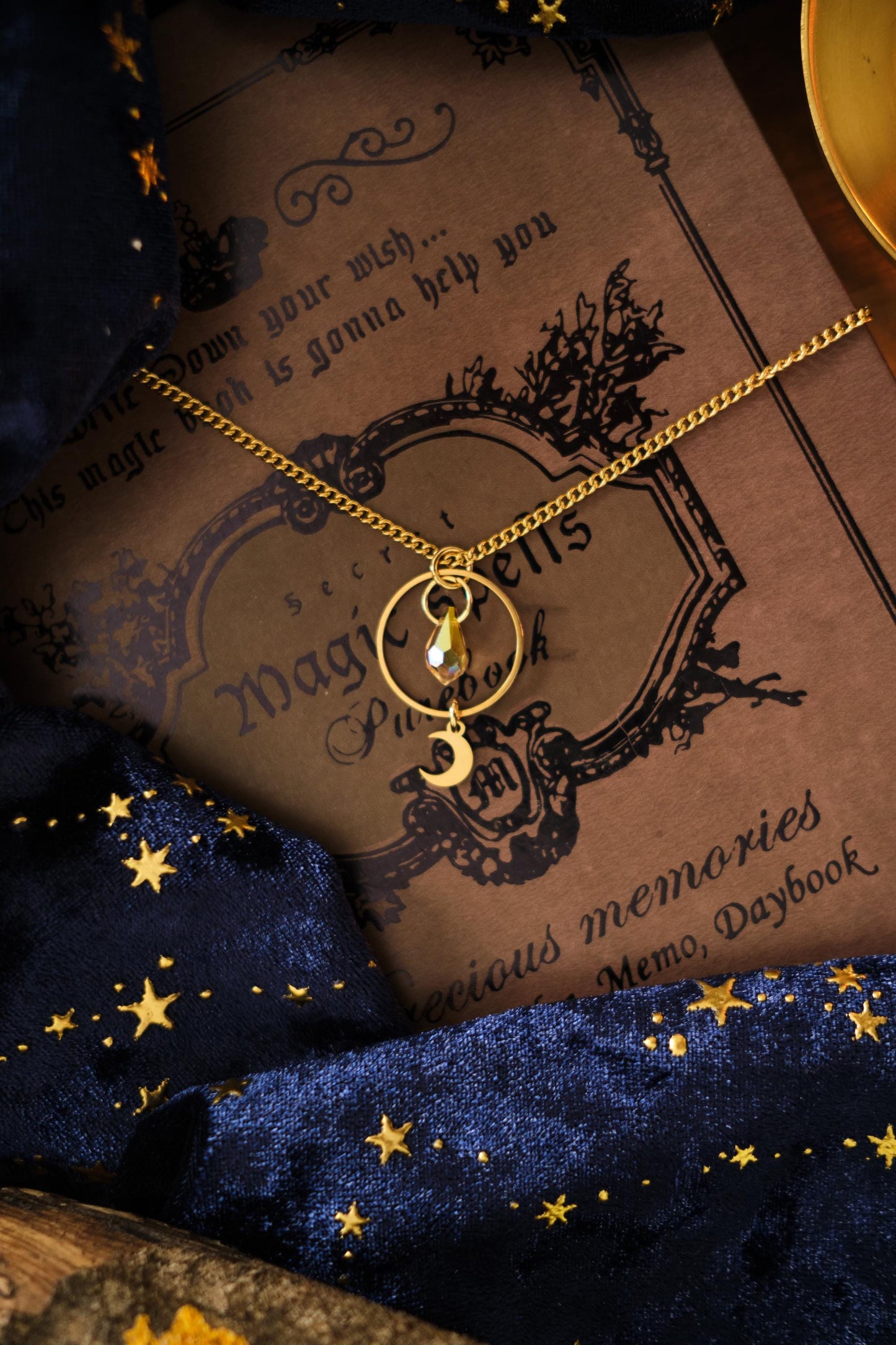 Minimalist Witchy Necklace, Celestial Moon and Star Jewelry, Whimsigoth Style Pendant