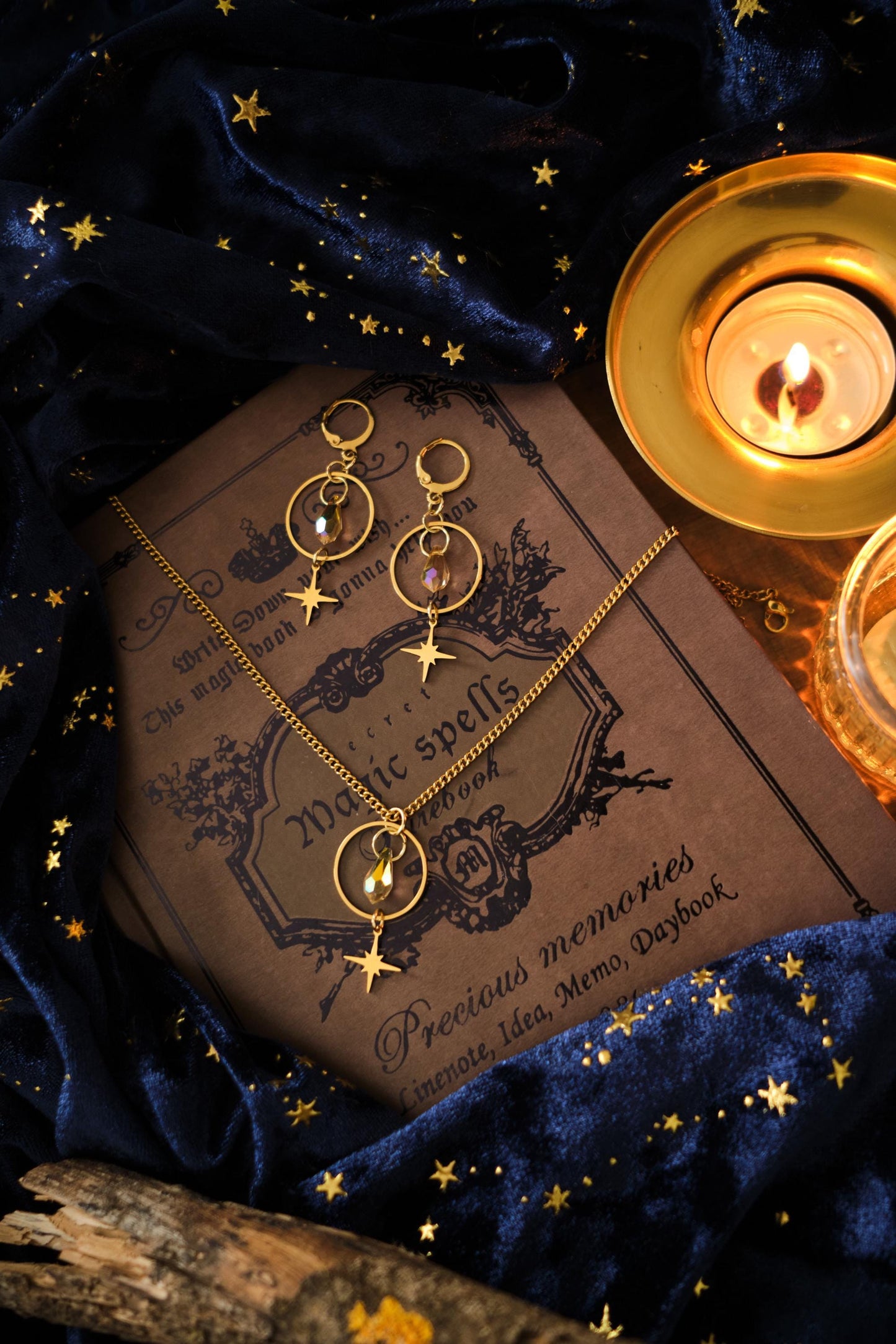 Minimalist Witchy Necklace, Celestial Moon and Star Jewelry, Whimsigoth Style Pendant