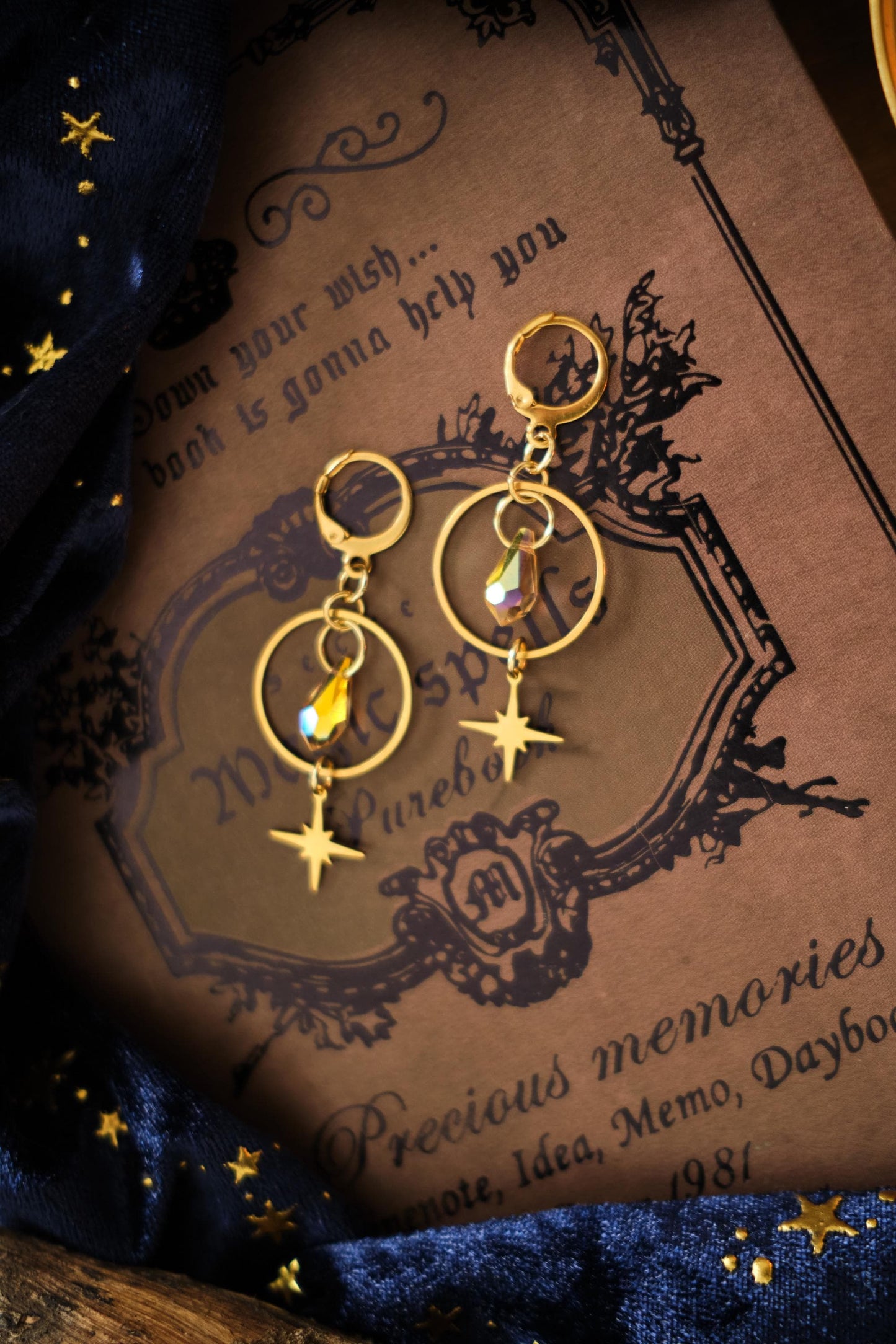 Dainty Celestial Earrings, Sparkly Moon and Star Minimalist Simple Style, Whimsigoth Jewelry - Gold