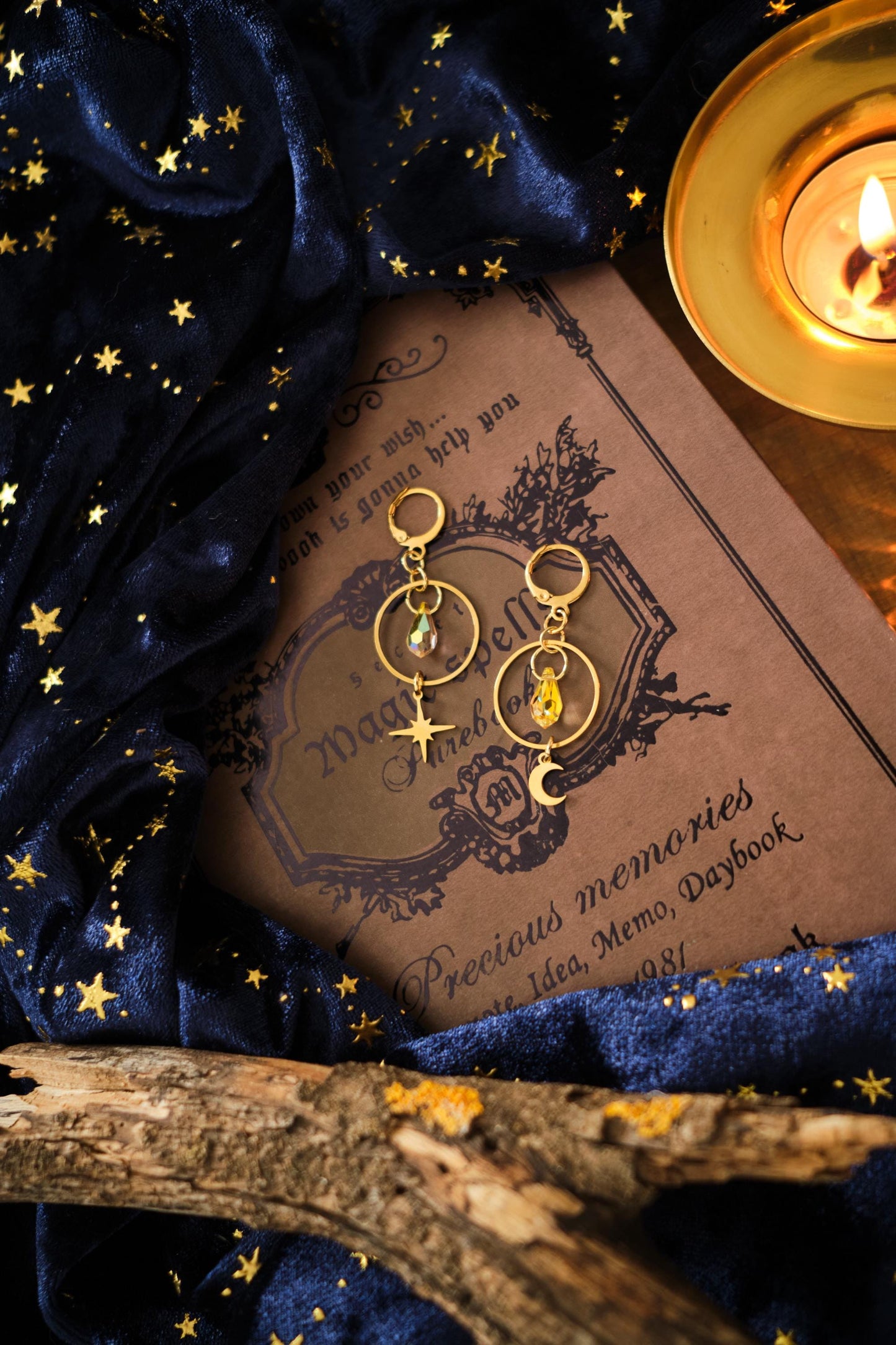Dainty Celestial Earrings, Sparkly Moon and Star Minimalist Simple Style, Whimsigoth Jewelry - Gold