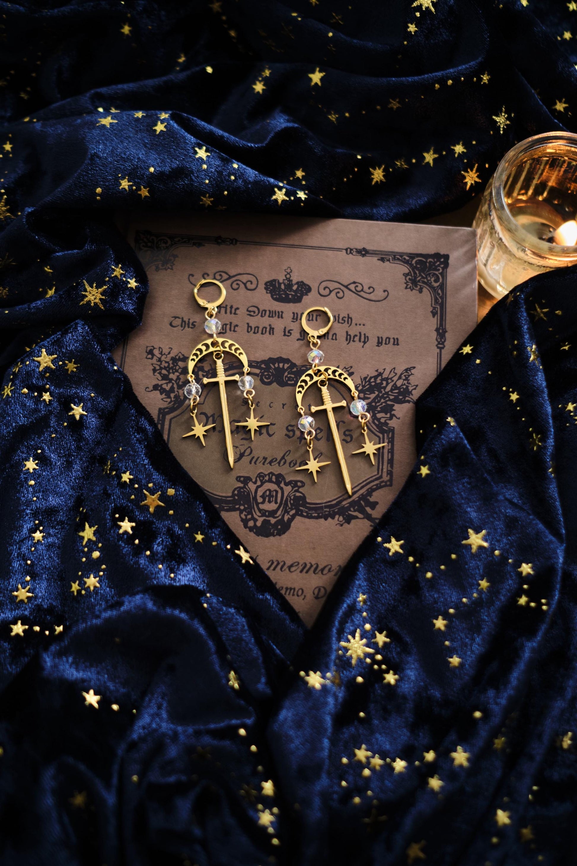 Romantasy Sword and Star Earrings, Fantasy Celestial Jewelry