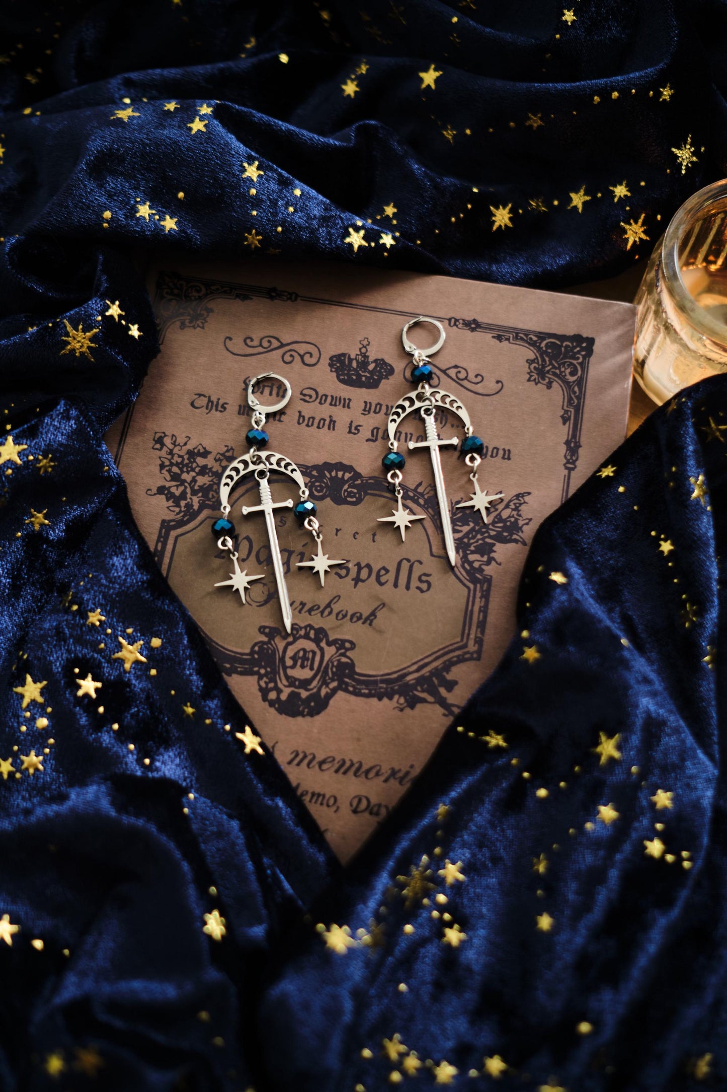 Romantasy Sword and Star Earrings, Fantasy Celestial Jewelry
