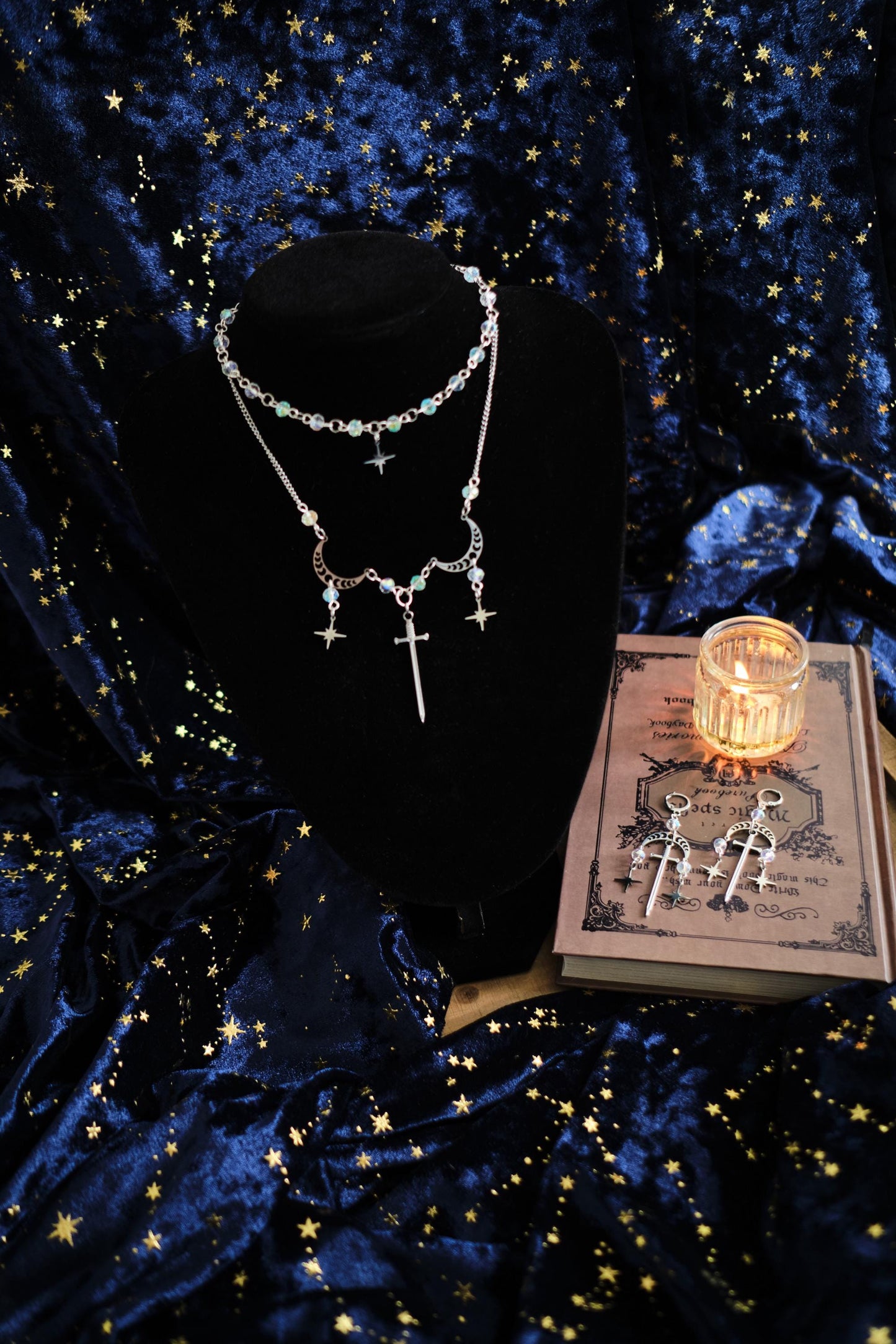 Silver Sword and Star Earrings, Romantasy inspired Celestial Jewelry