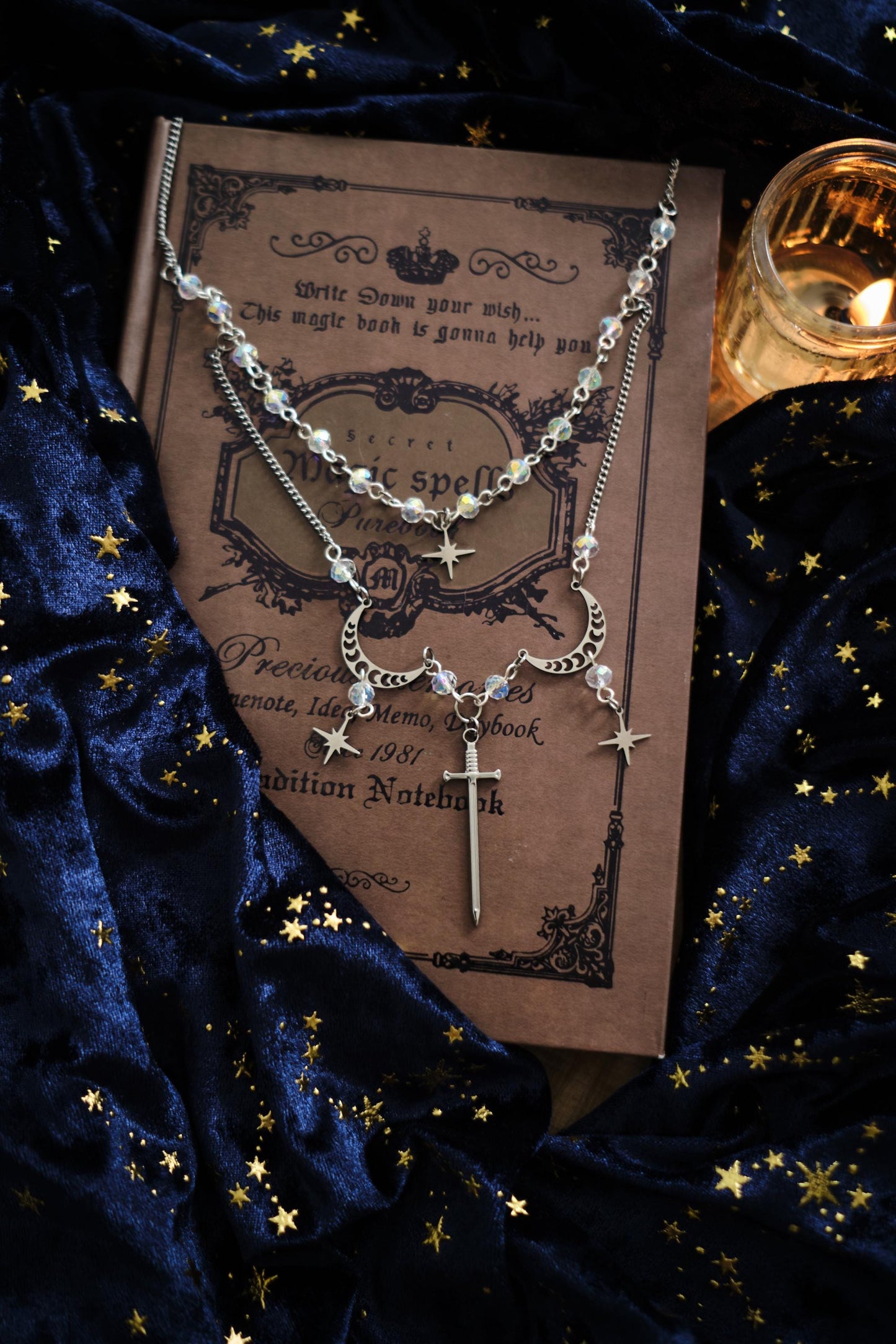 Sword and Star Necklace, Layered Choker, Romantasy inspired Celestial Jewelry