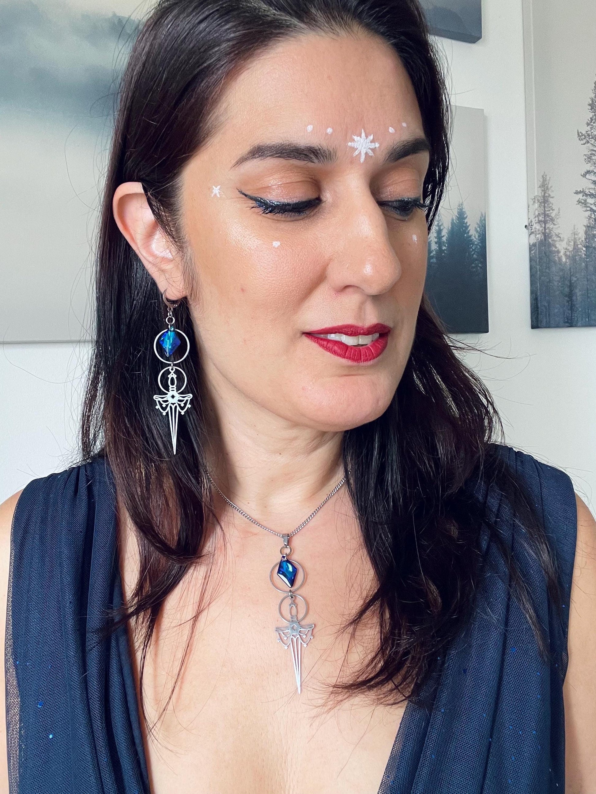 Medieval Fantasy Sword Necklace, Romantasy inspired Celestial Jewelry