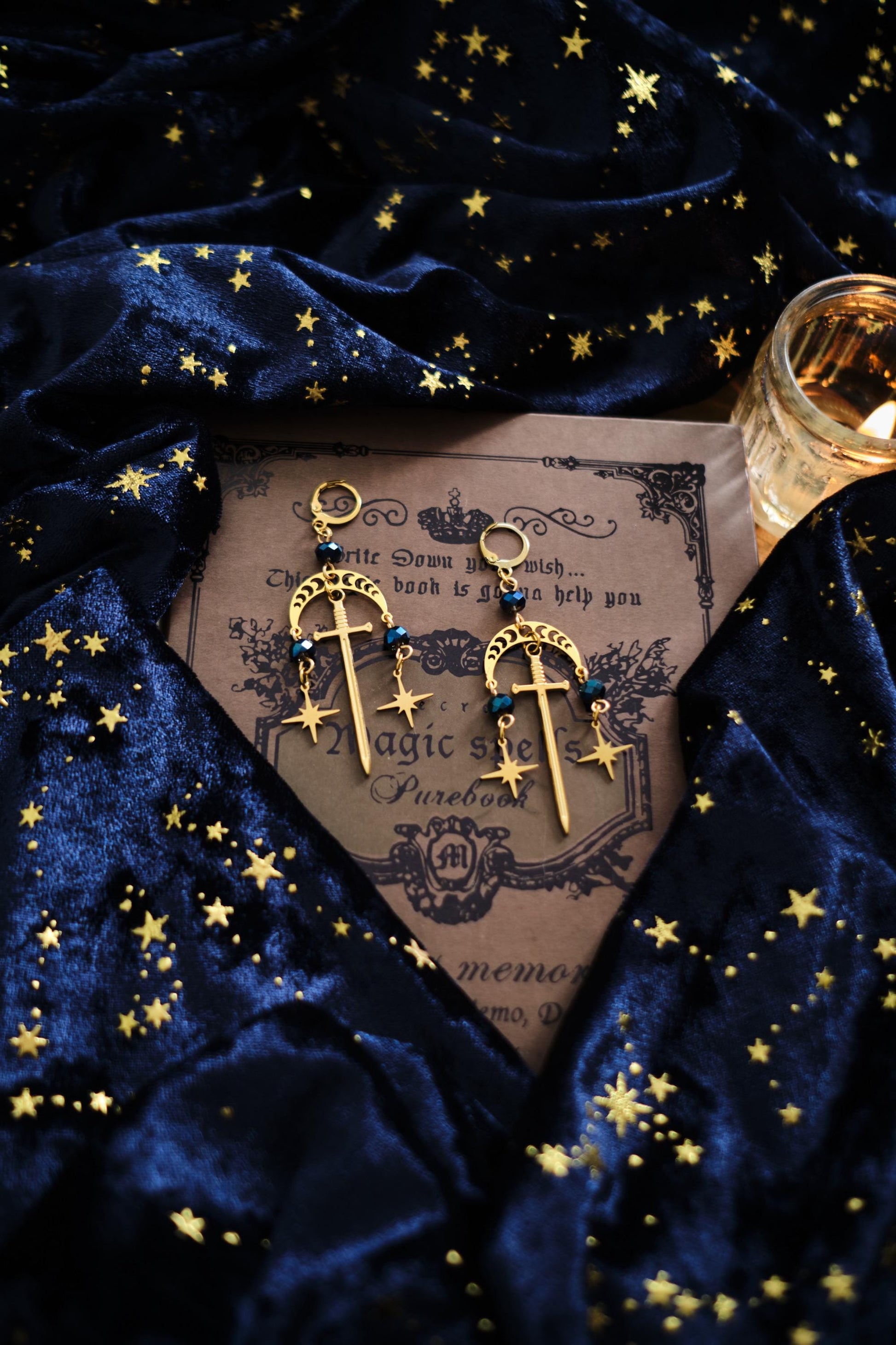 Silver Sword and Star Earrings, Romantasy inspired Celestial Jewelry
