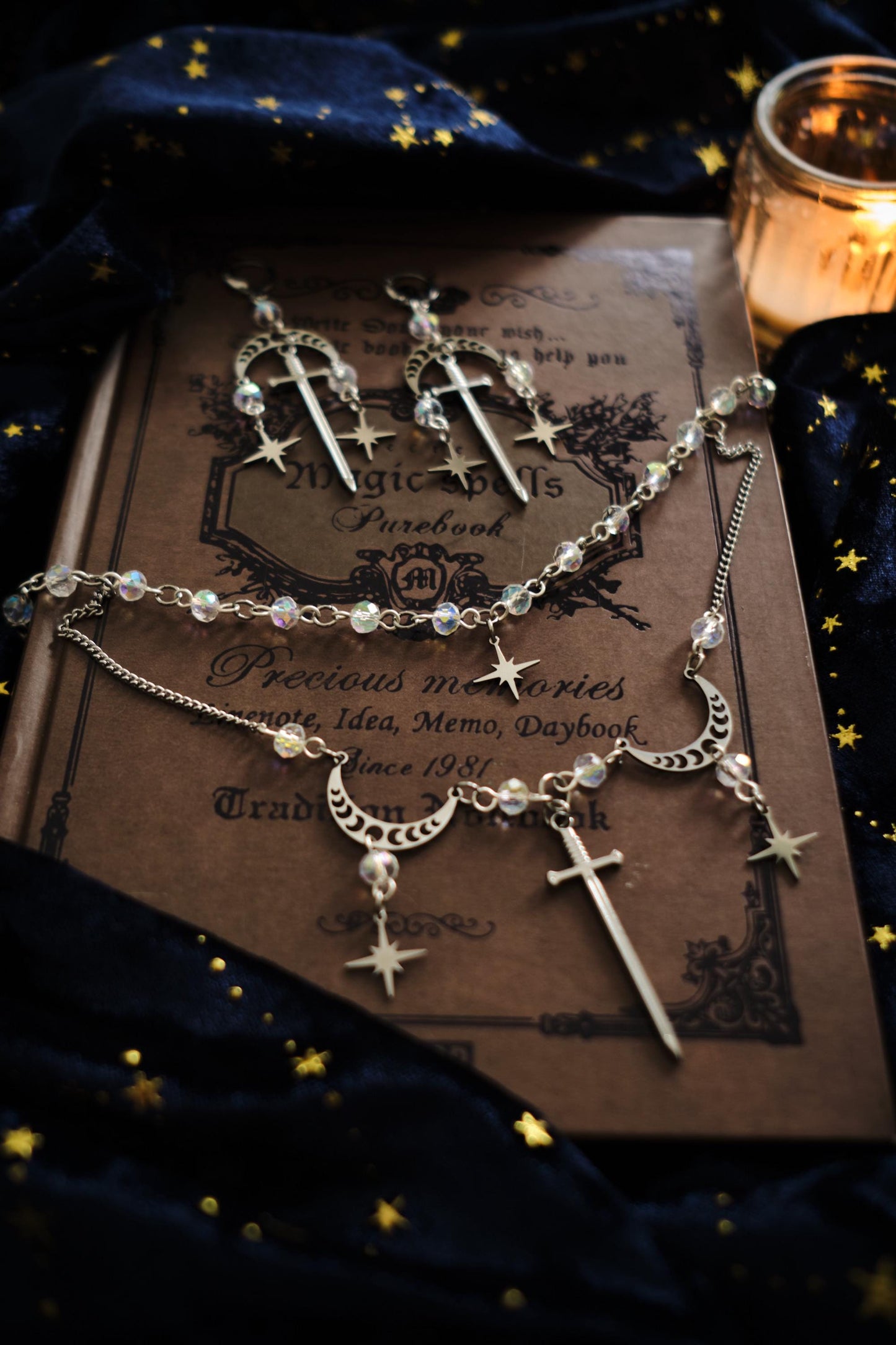 Silver Sword and Star Earrings, Romantasy inspired Celestial Jewelry