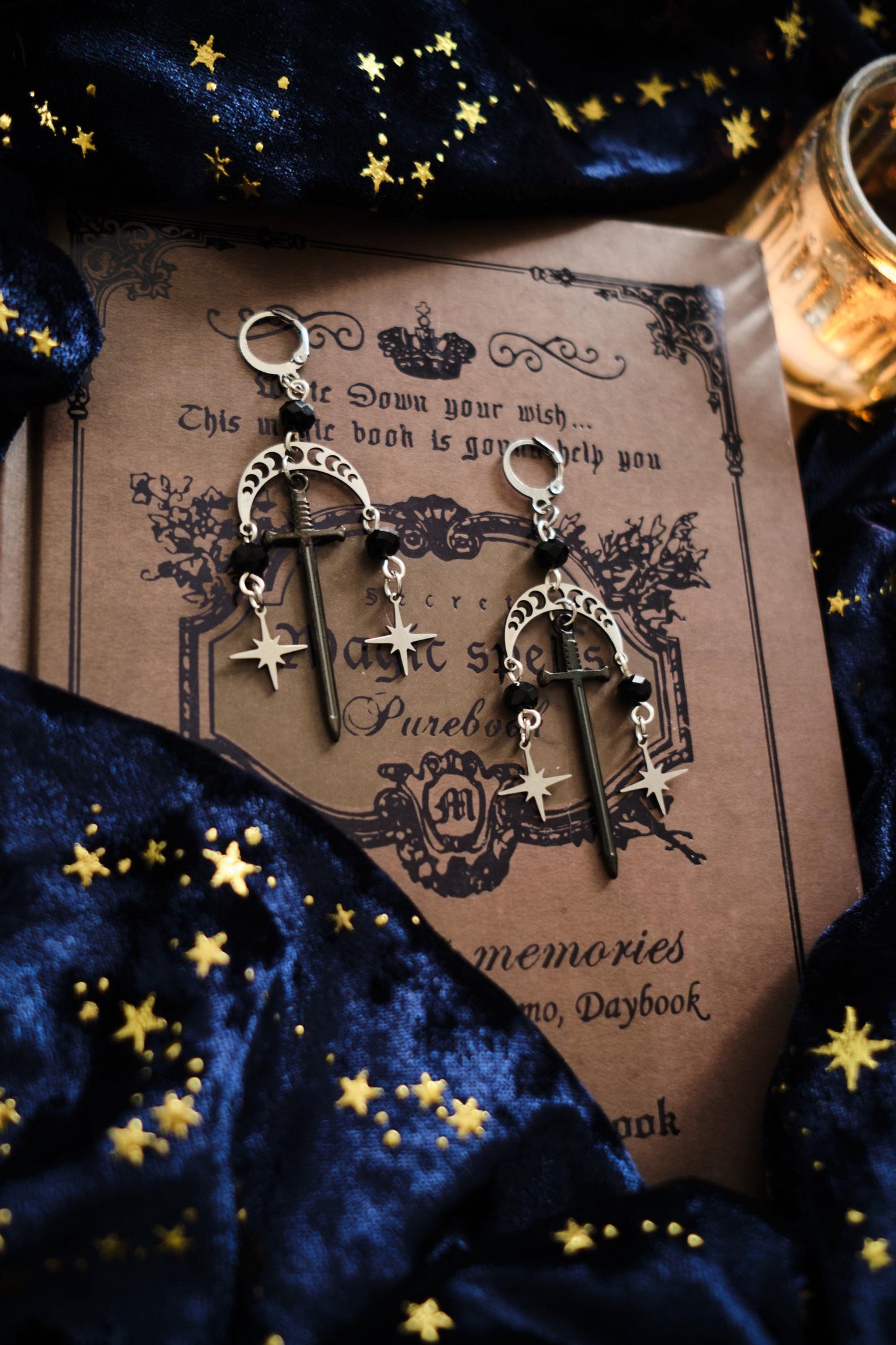Romantasy Sword and Star Earrings, Fantasy Celestial Jewelry