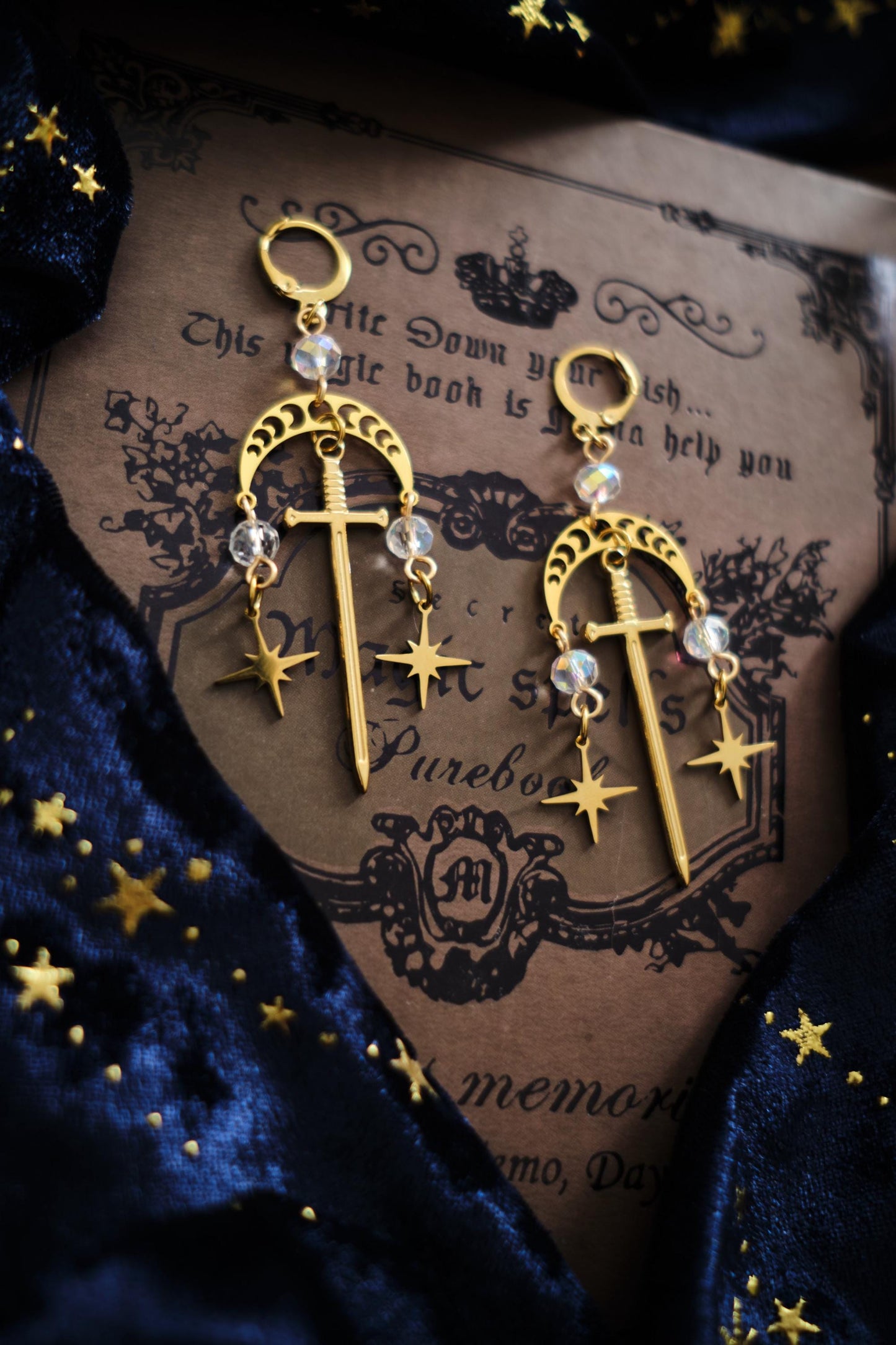 Silver Sword and Star Earrings, Romantasy inspired Celestial Jewelry