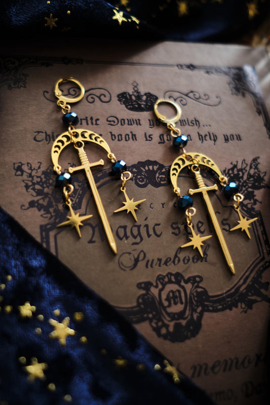Romantasy Sword and Star Earrings, Fantasy Celestial Jewelry