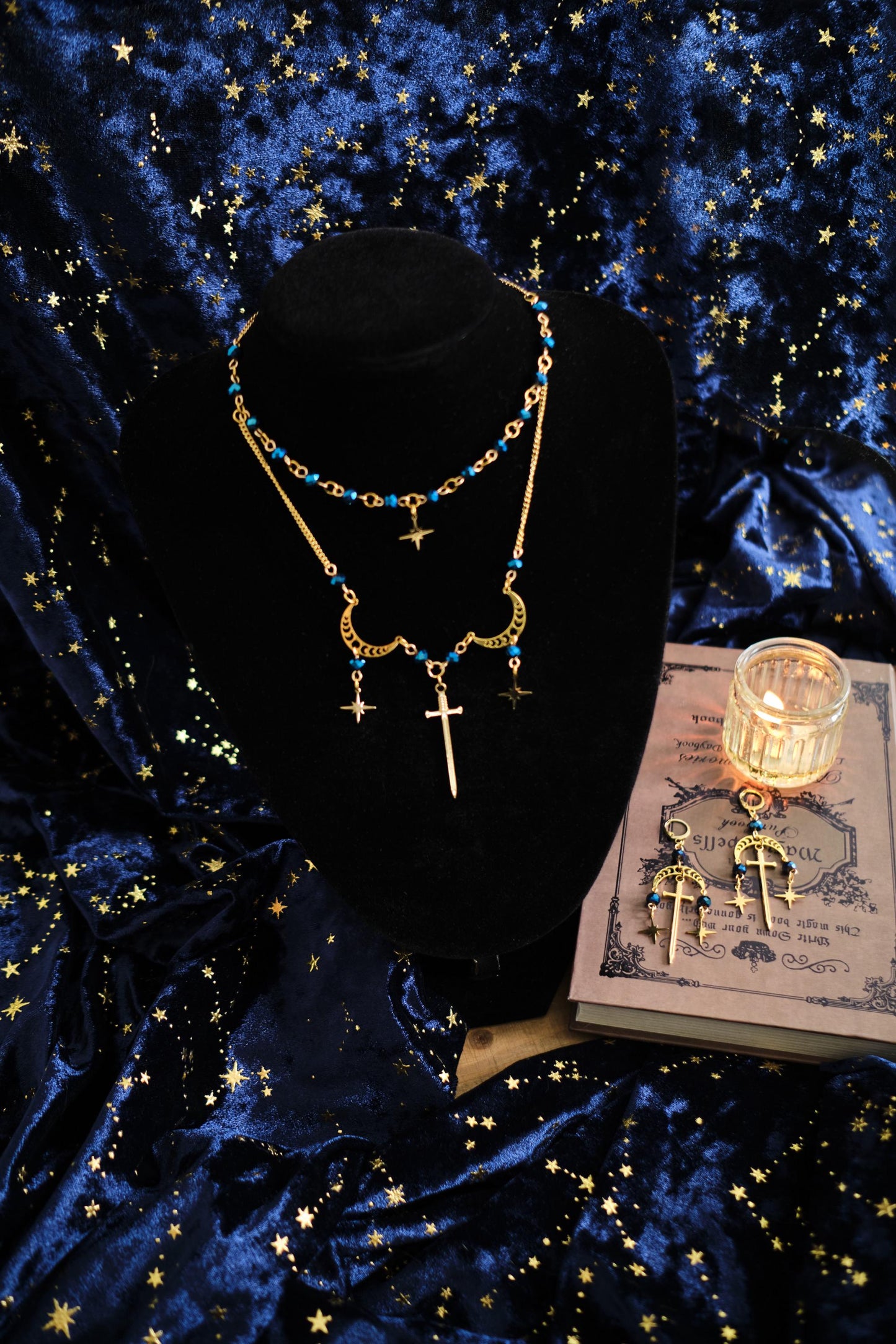 Silver Sword and Star Earrings, Romantasy inspired Celestial Jewelry