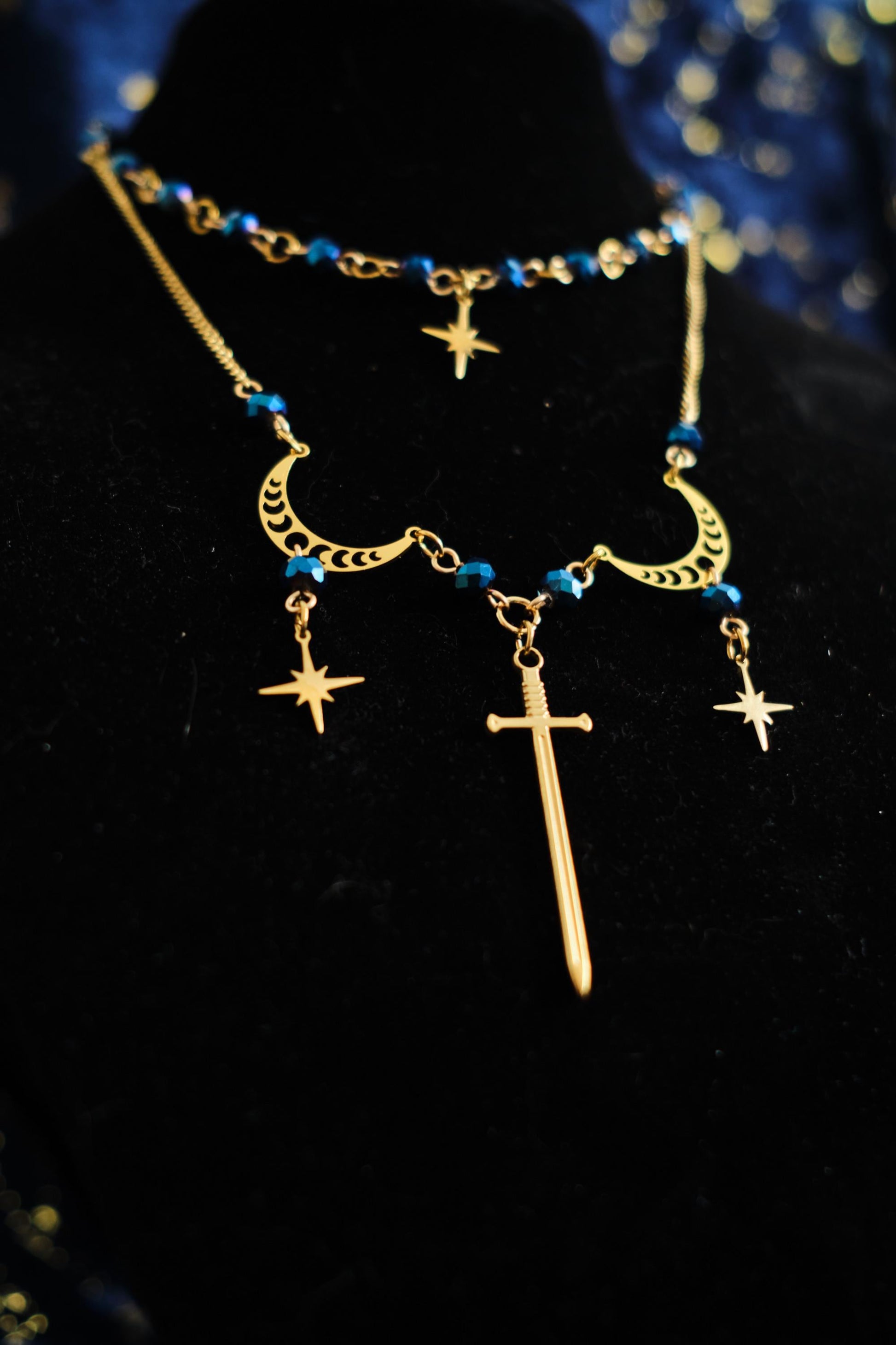 Sword and Star Necklace, Layered Choker, Romantasy inspired Celestial Jewelry