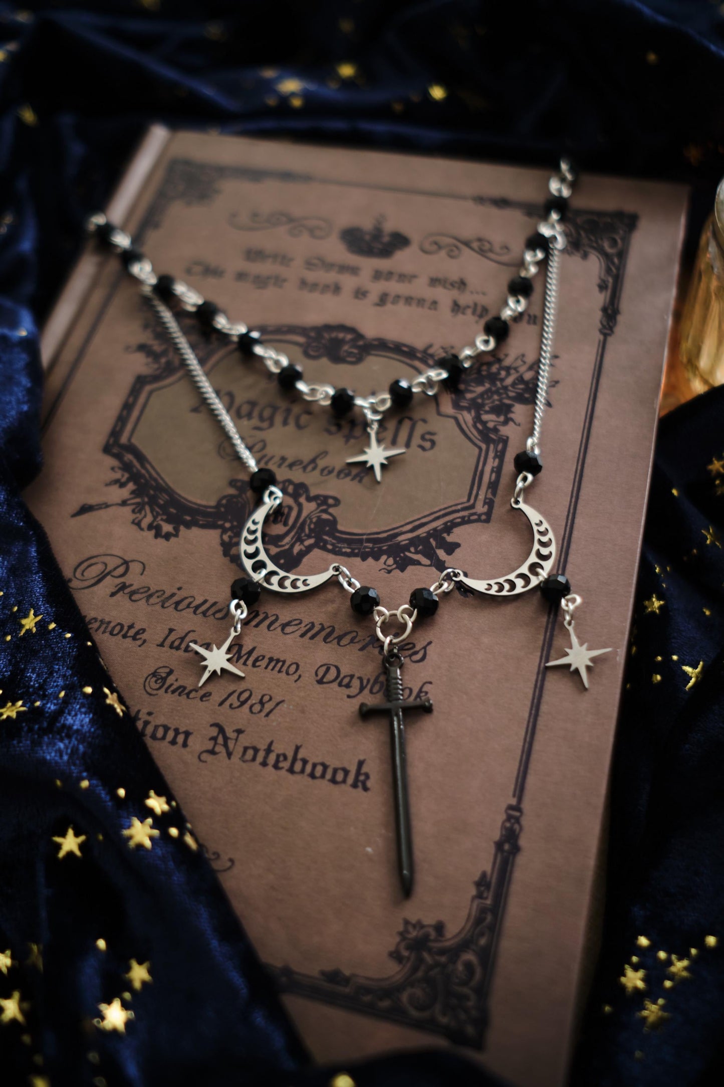 Sword and Star Necklace, Layered Choker, Romantasy inspired Celestial Jewelry