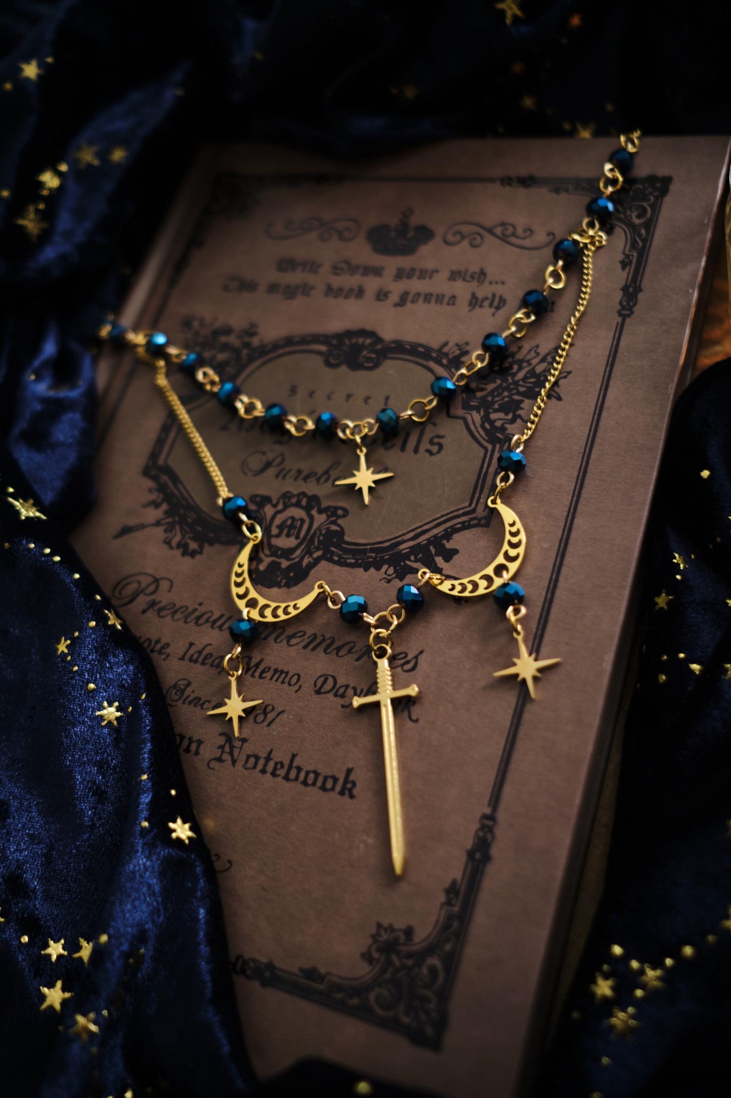 Sword and Star Necklace, Layered Choker, Romantasy inspired Celestial Jewelry