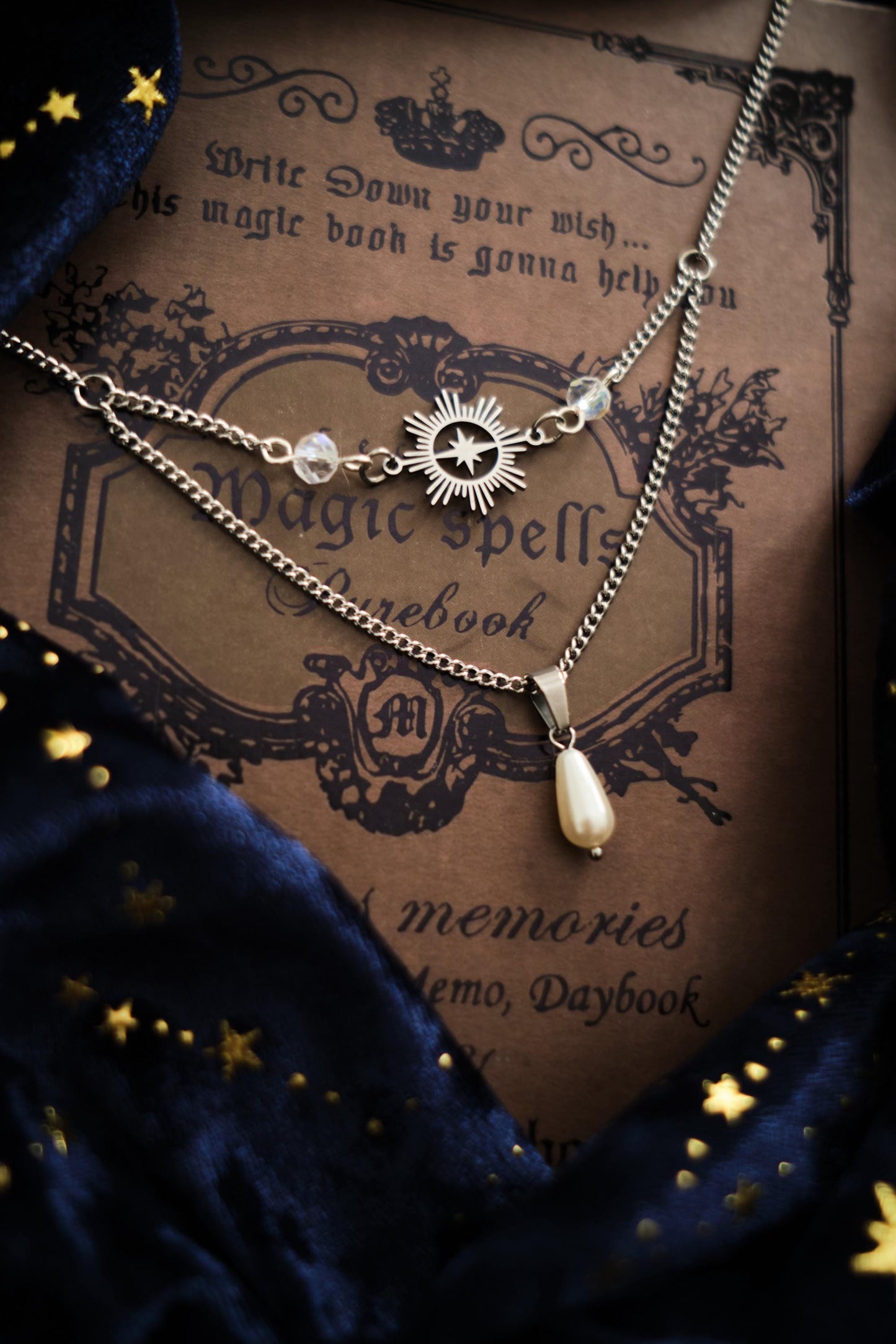 Celestial Necklace, Double-strand Whimsigoth Choker, Witchy Jewelry