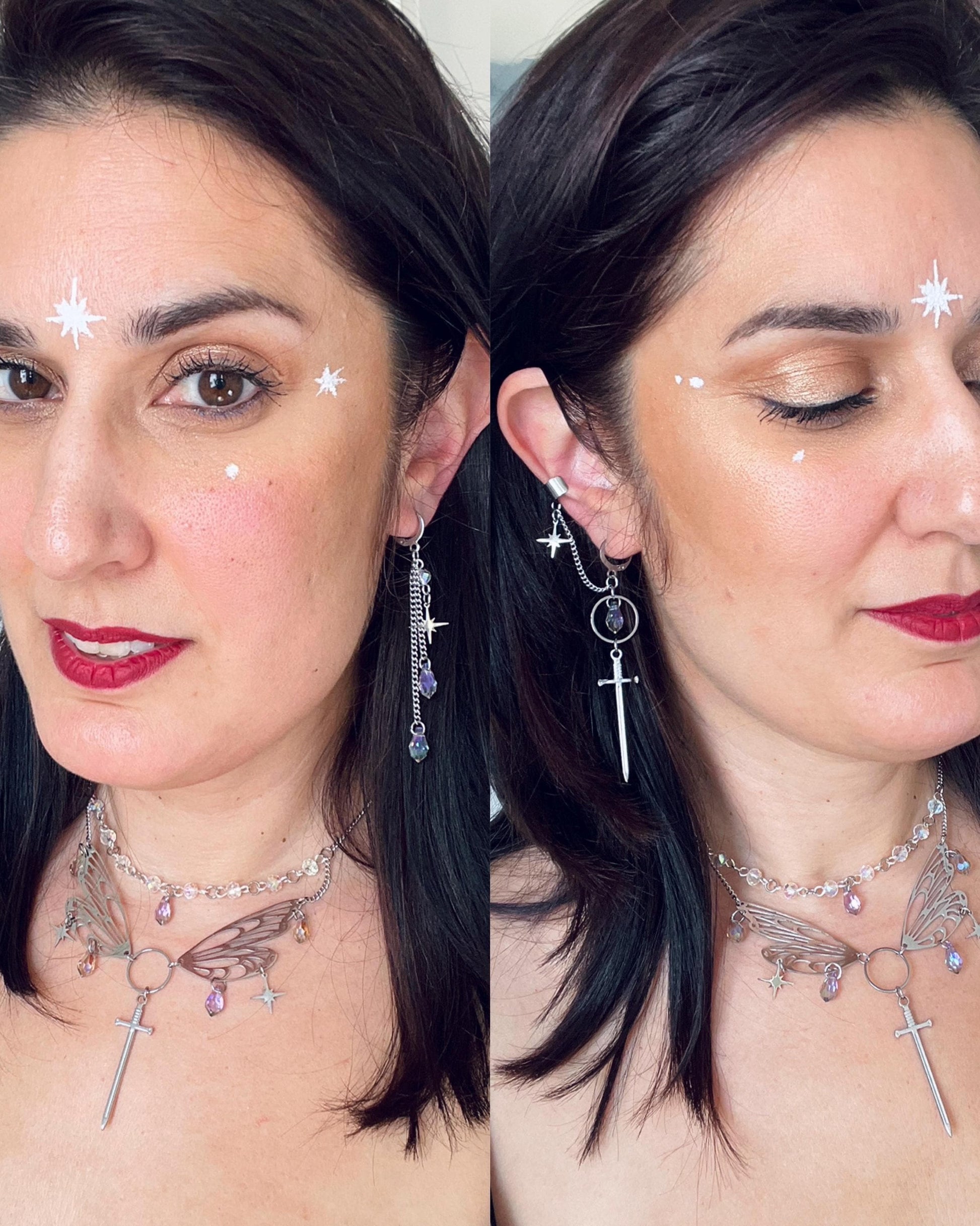 Pendientes Romantasy con Dagas, Aretes Medievales Espadas con Ear Cuff